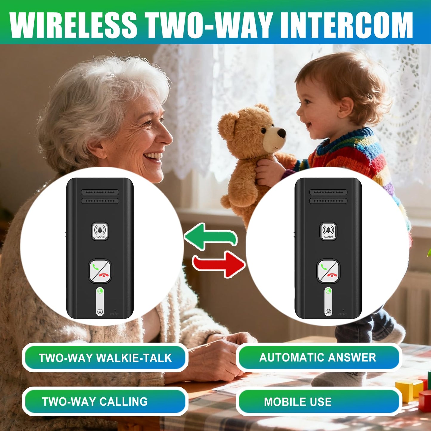 Home Intercom System Wireless 3 Pack, Expandable to 6 Units, Room-to-Room Communication, 1600ft Long Range, Auto Answer, Magnetic Wall Mount, 30-Day Battery, for Elderly Parents, Office, Indoor Use.