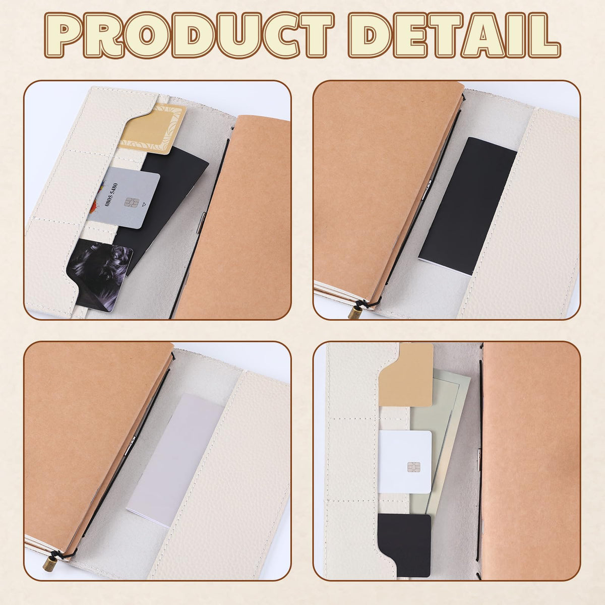 Eaasty Regular Size Travelers Refillable Leather Journal Notebook with Pocket 4.9"x8.6" Handmade Travel Diary for Men Women with 3 Notebook Inserts Kraft File Folder, Pen Holder and Binder Clip(White)