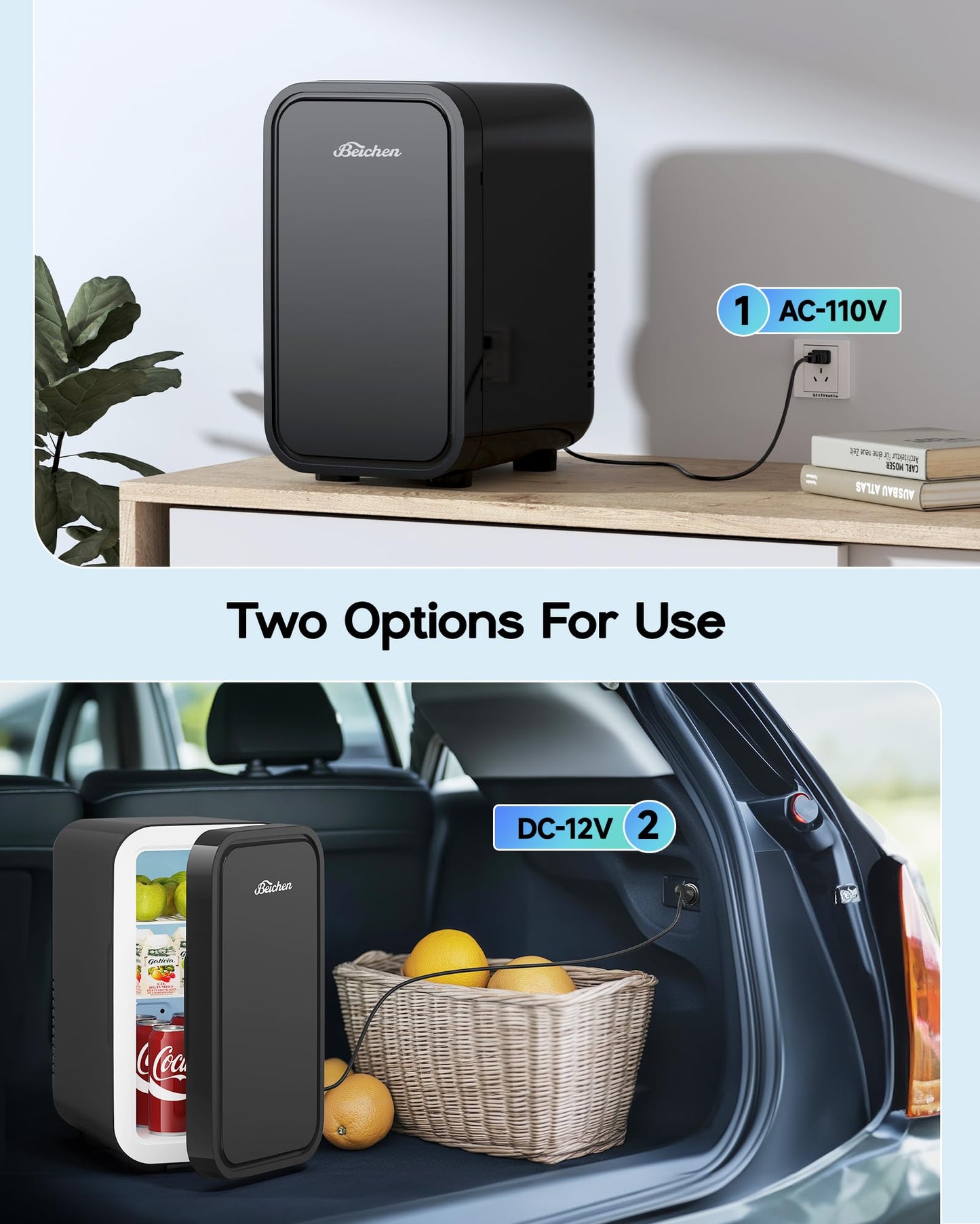 BEICHEN Mini Fridge, 6 Liter / 8 Can Small Refrigerator for Bedroom, Car, Office & Dorm, 110V AC/DC Portable Thermoelectric Cooler & Warmer for Skincare, Food, Drinks, Black