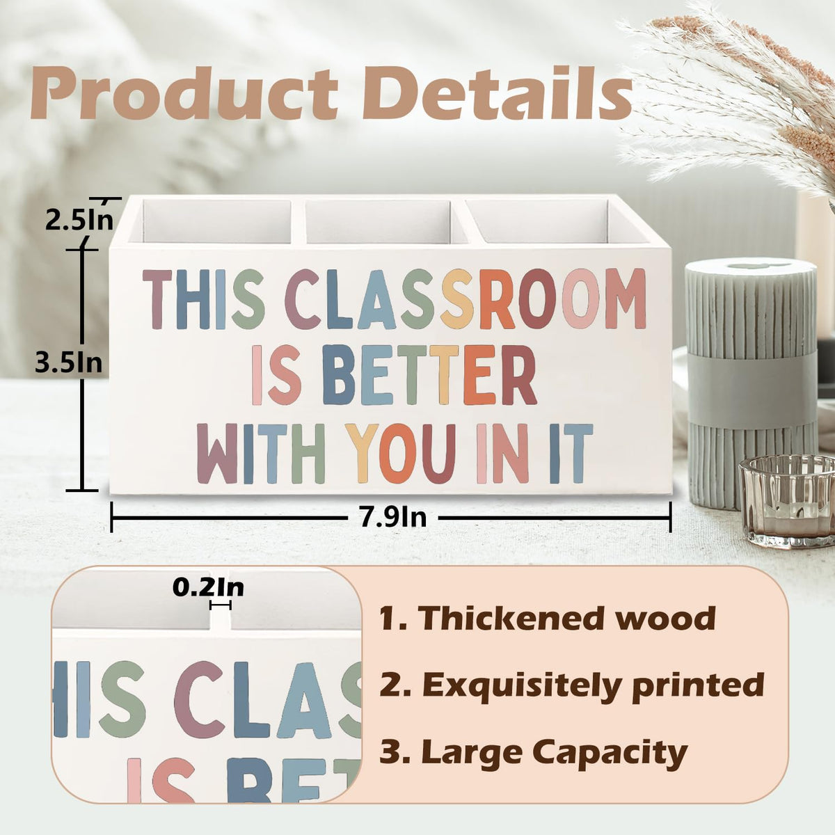 URLLUAE Classroom Decor Wooden Pen Pencil Holder for Teacher Desk Accessories, Back to School Supplies for Students College Teachers First Day of School, This Classroom Is Better with You in It