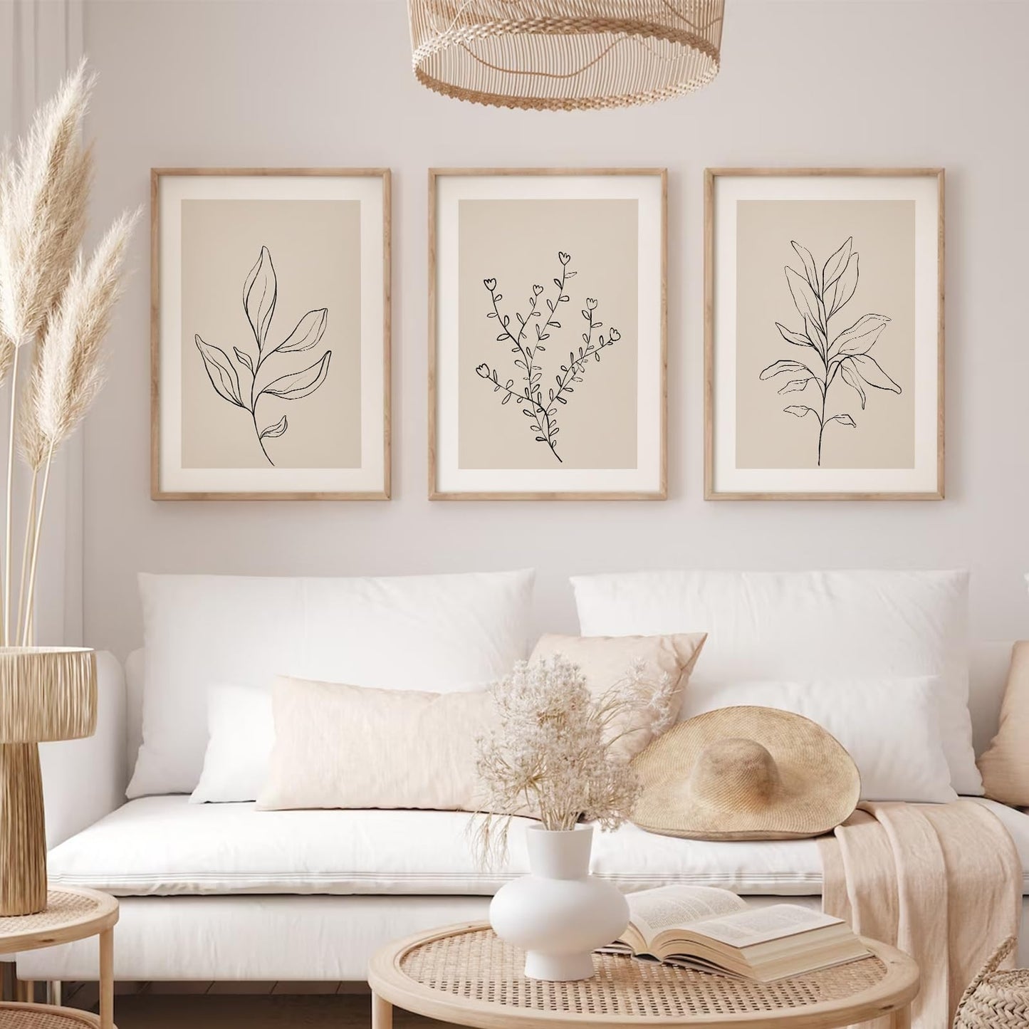 Joocrise Botanical Wall Art Decor Set of 3 Neutral Wall Decor Boho Beige Canvas Wall Art Botanical Minimalist Pictures Botanical Neutral Prints Beige Boho Artwork for Room Bedroom 12x16 Inch Unframed
