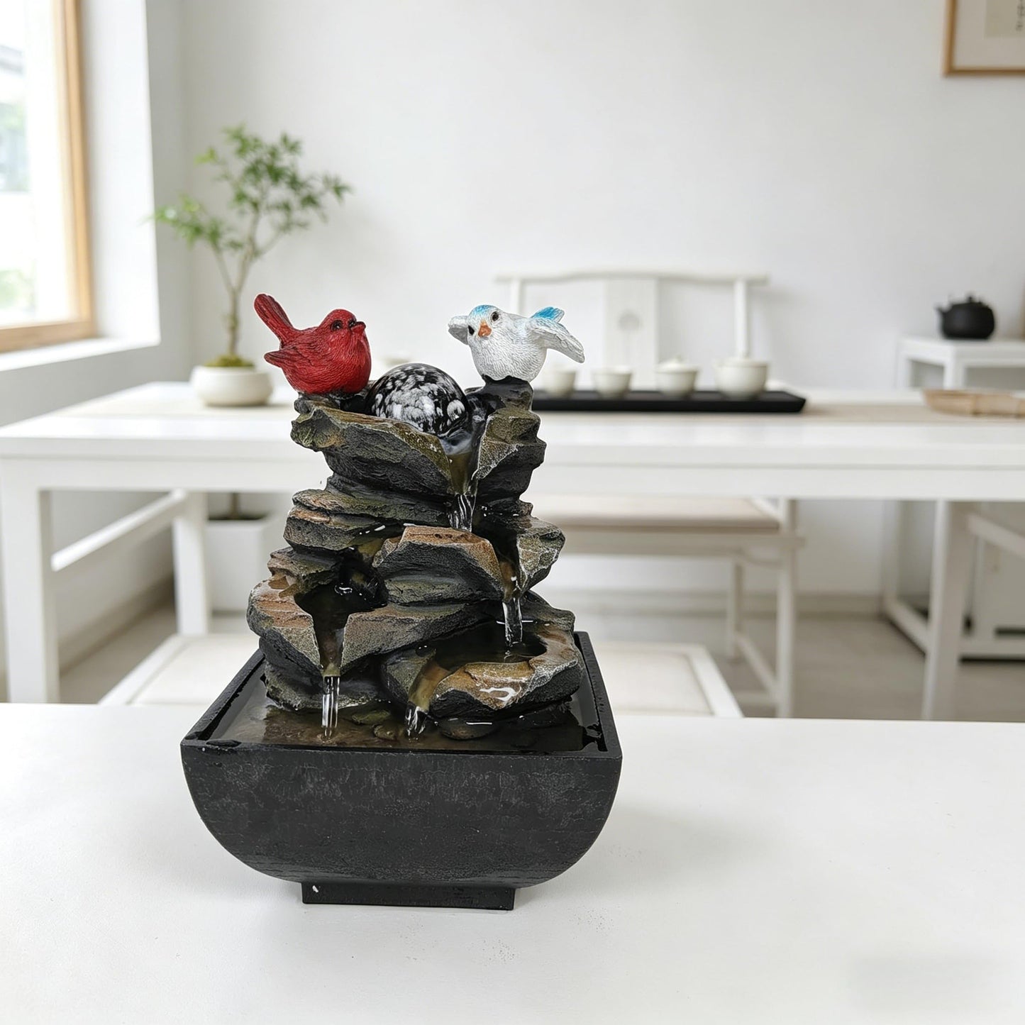 Indoor Water Fountain, Small Water Fountain Indoor, Indoor Water Feature with Desk Waterfall, Zen Table Top Fountains for Home Office Desk Decor, Mini Tabletop Fountains