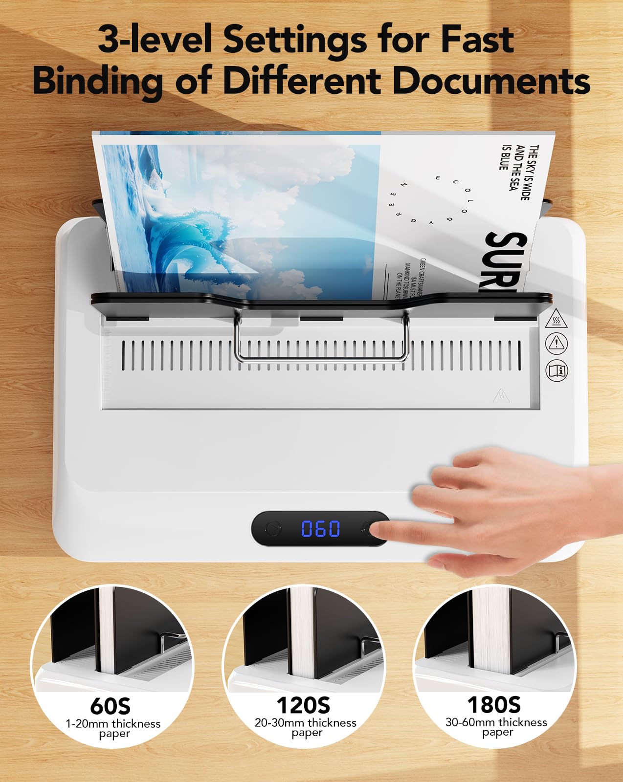 MAKEASY Thermal Binding Machine 500 Sheets Capacity with 10PCS Binding Covers, Digital Touch Panel, Air Cooling, Electric Thermal Binder for A4//A5/Letter Size Documents