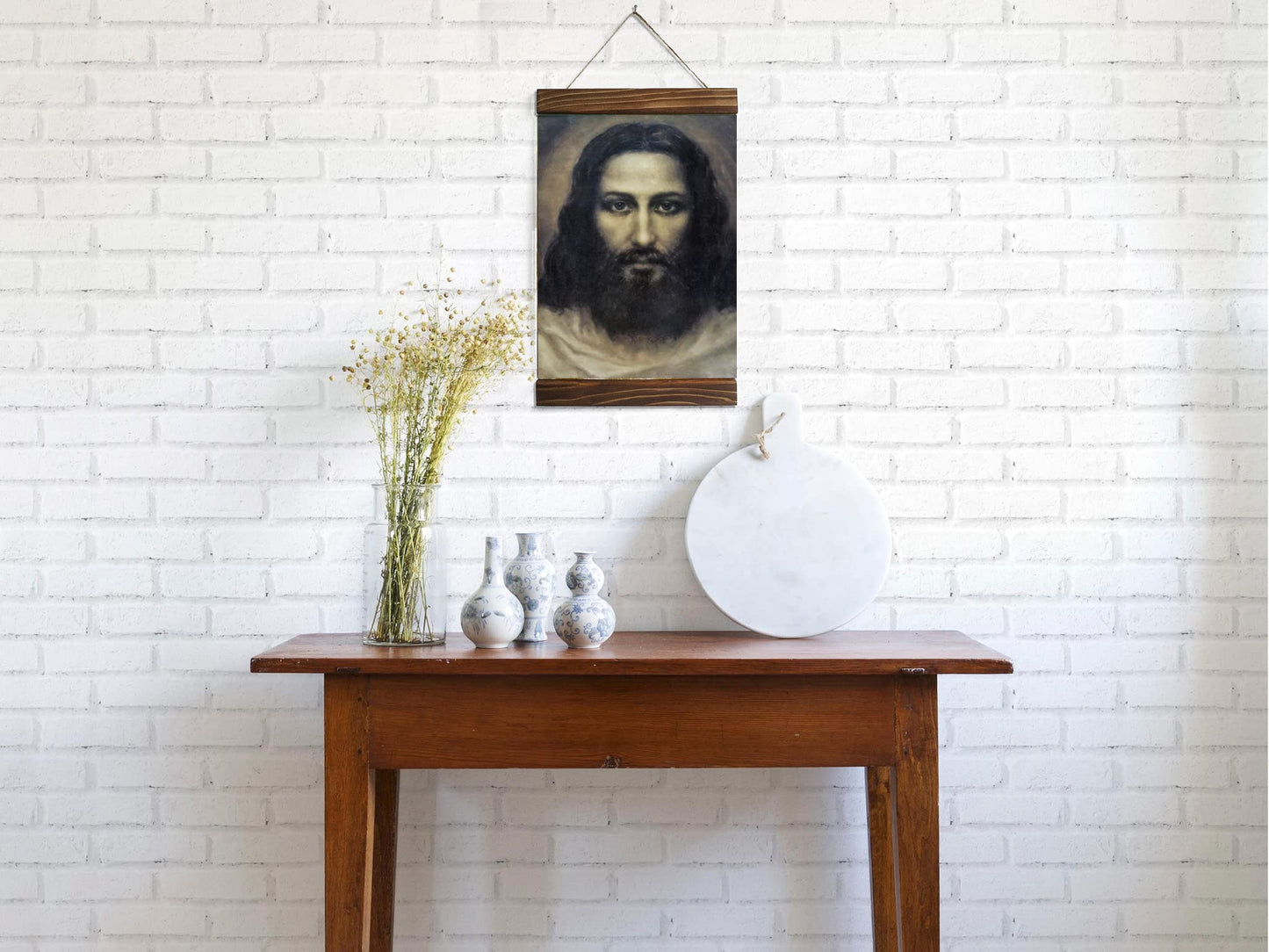 Jesus Christ Face Based on Painting by Ariel (Haroutin) Agemian Wood Framed Canvas Print 11.8 x 15.7 Inches
