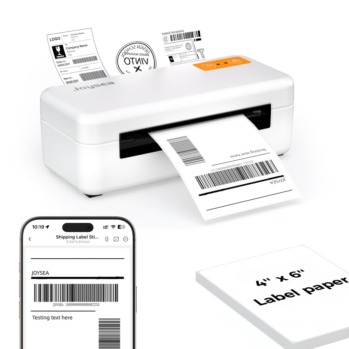 Joysea Bluetooth Shipping Label Printer, E41 Pro 4x6 Wireless Thermal Printer for Amazon, FedEx, USPS Labels, Compatible with iOS, Android, Windows Mac