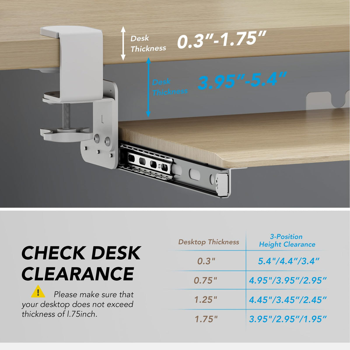 AX WABER Keyboard Tray Under Desk Pull Out with Extra Sturdy C Clamp Mount System, 27.3 (32.5 inch Including Clamps) x 11 Inch Slide-Out Platform Computer Drawer for Typing Grain AX01WG01