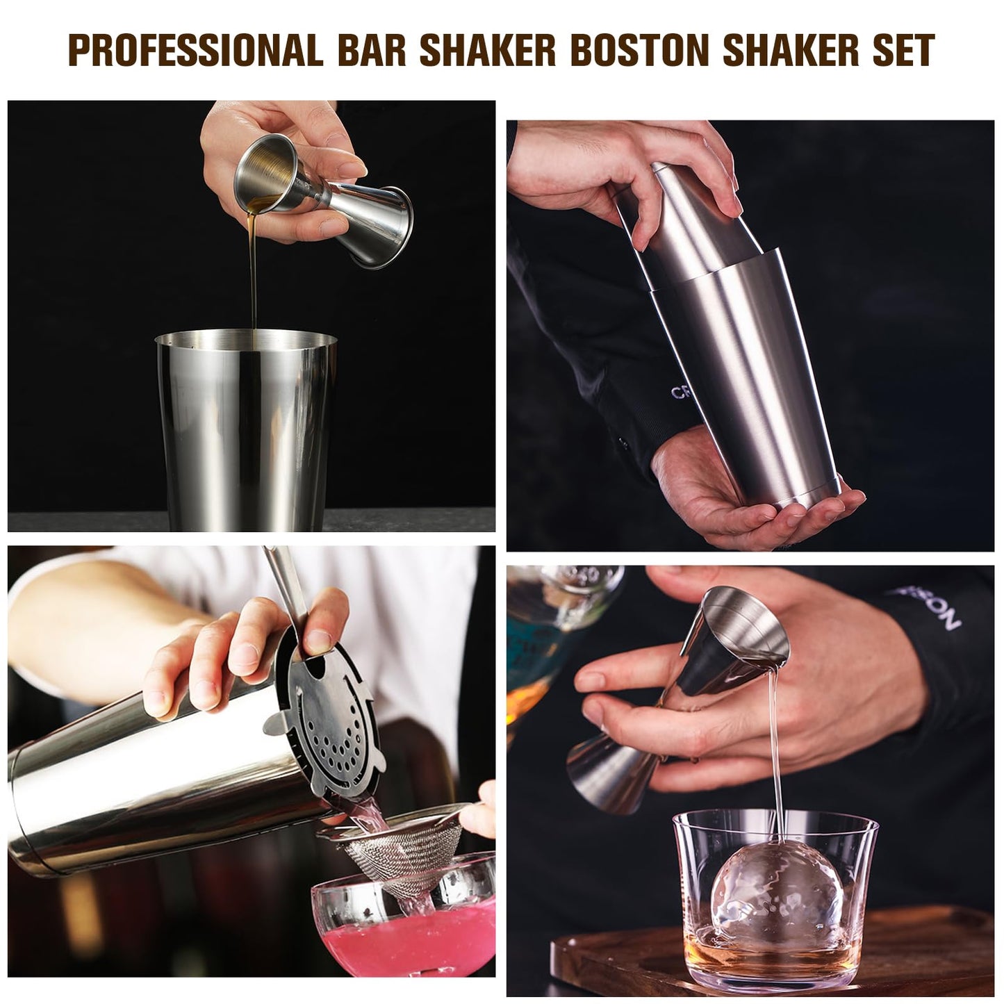 Mwellewm Cocktail Shaker Set Bartender Kit, 12 Pcs Boston Drink Shaker with Strainer Bartending Martini Shaker Tin with 18oz & 28oz Mixed Alcohol Shaker Stainless Steel Bar Tool for Beginner