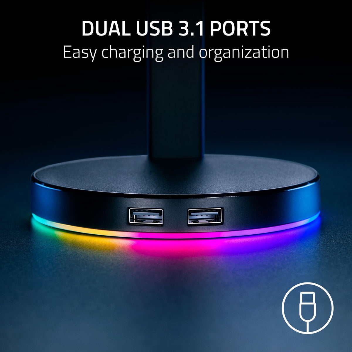 Razer Base Station V2 Chroma Headphone Headset Stand Holder: Chroma RGB Lighting - Taller Stand & Anti-Slip Ledge - USB Charging Ports - Anti-Slip Rubber Base - 3.5mm Port + Built-in DAC - Black