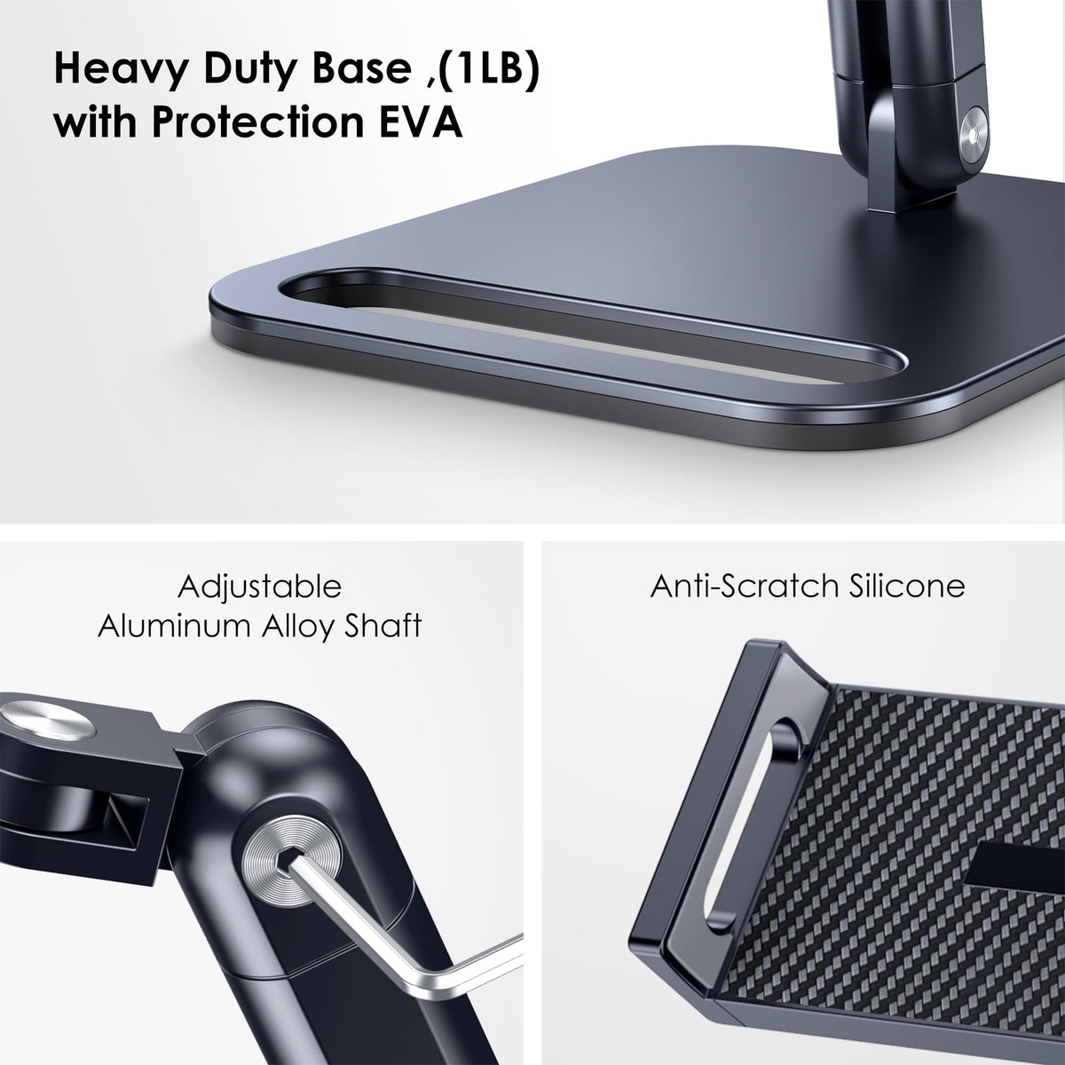 CreaDream Tablet Stand for iPad, Aluminum Tablet Holder with Heavy-Duty Base for Desk, Fully Adjustable Angle, Compatible with iPad Pro Air Mini, Galaxy Tab, Surface Pro, Kindle 4.7''-13", Black