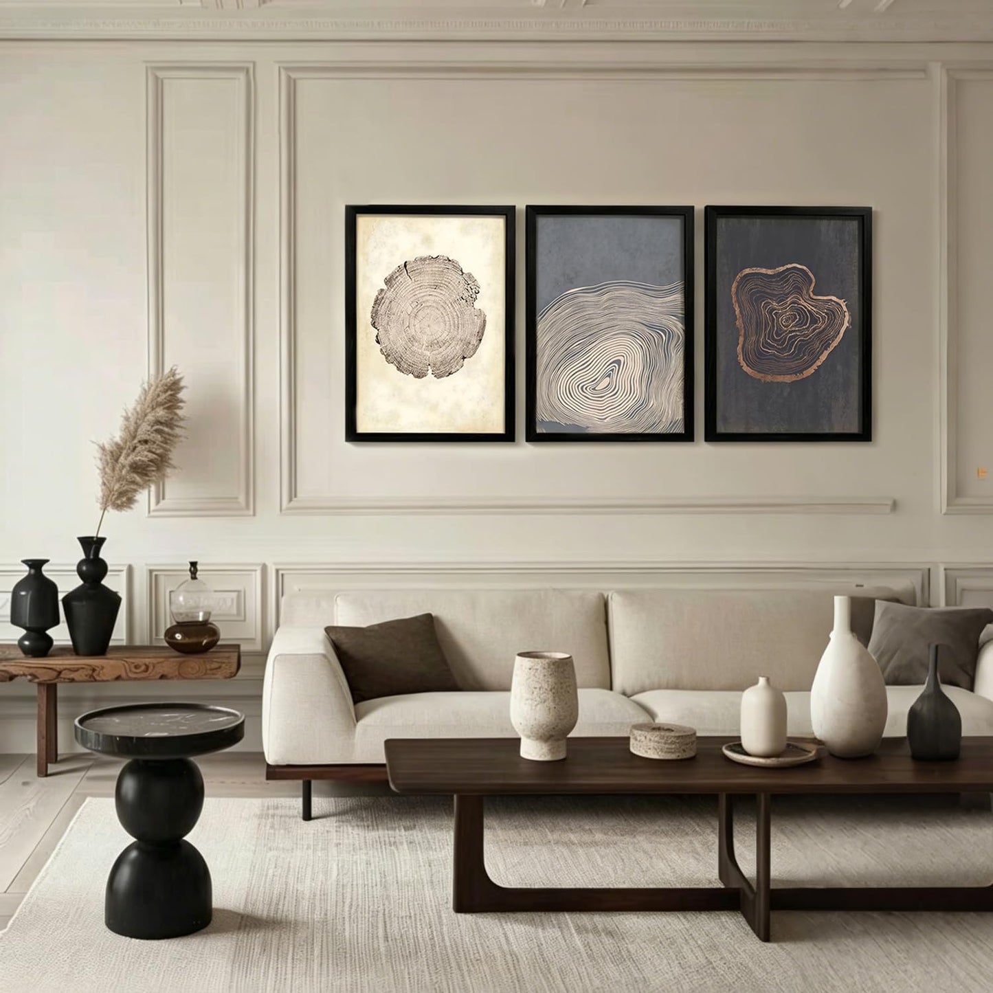 HCJWCXD 3 Piece Framed Abstract Tree Ring Canvas Wall Art Modern Boho Wood Grain Canvas Prints Minimalist Tree Growth Poster Neutral Minimalist Wall Decor 16x24 Inches for Living Room Bedroom Office