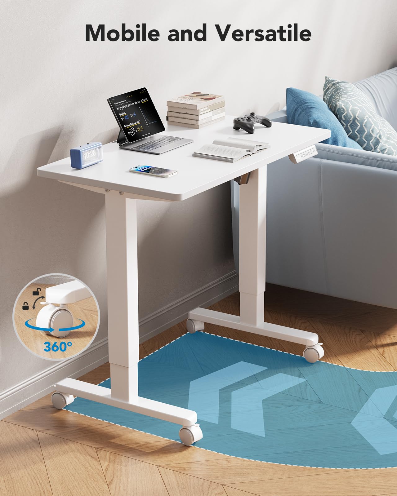 HUANUO Electric Small Standing Desk, 35" x 20" Whole Piece Desktop, Adjustable Height Computer Desk, 4 Height Memory Settings, Sit Stand Up Desk for Home Office, White