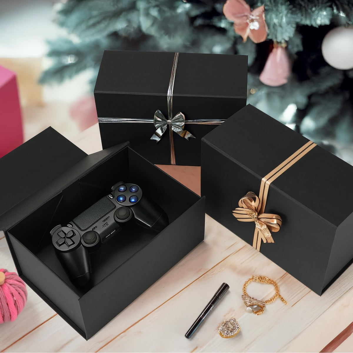 Schliersee 4Packs 9x6x4 Gift Box with Magnetic Lid for Present, Black Gifts Wrap Box for Mother's Day, Birthday, Wedding, Groomsmen Bridesmaid