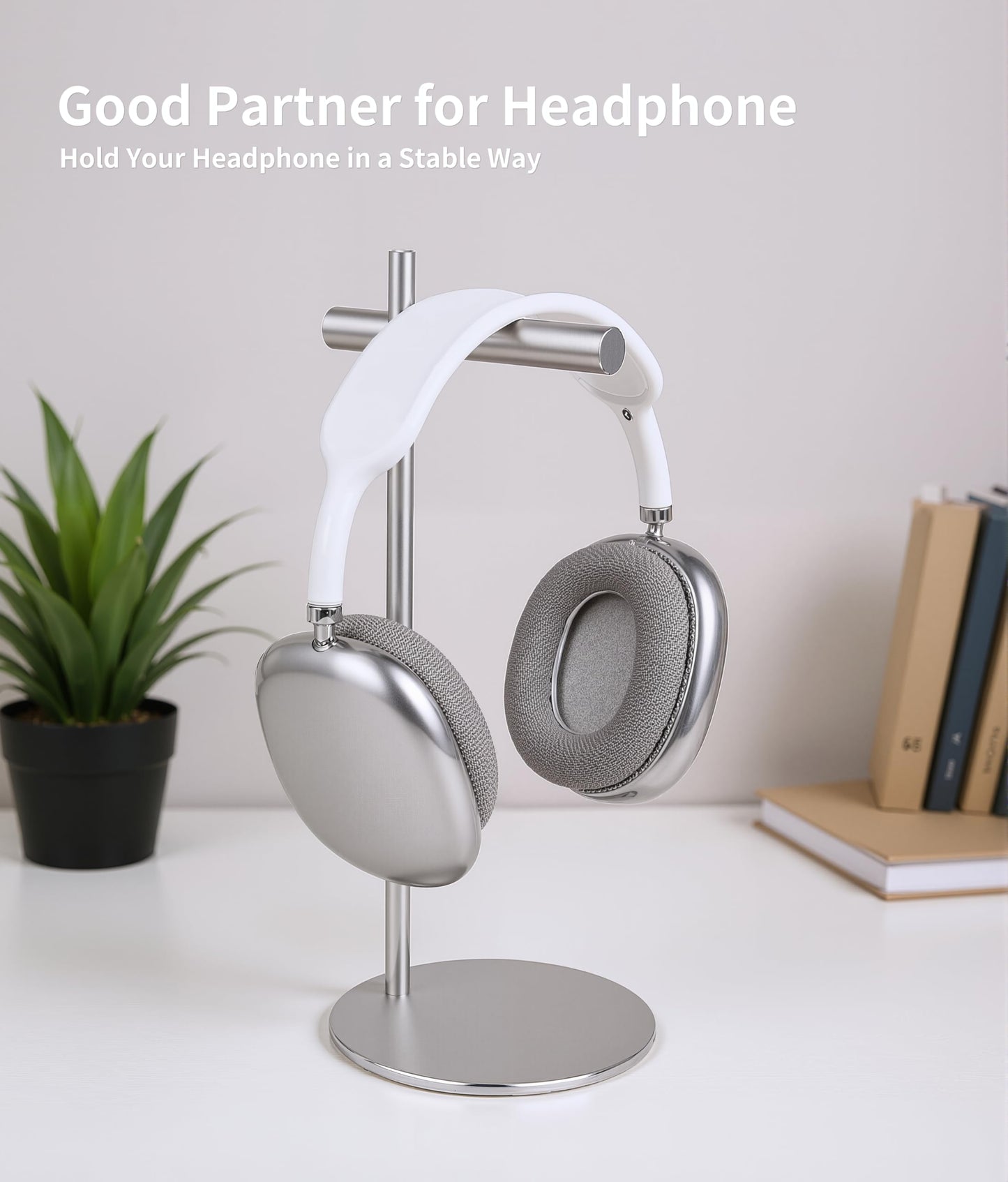 LinNature Aluminum Alloy Headphone Stand for Desk with Non-Slip Base - Universal Headset Stand Compatible with Over-Ear, On-Ear and Neckband Headphones (Silver)