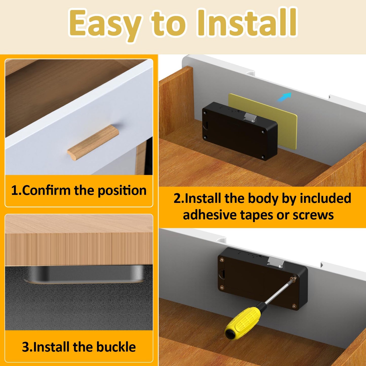 Bestkid Cabinet Lock RFID Card NFC Hidden Drawer Lock for Kitchen Pantry Furniture Smart Cupboard Door with Bluetooth APP Child Safety No Drilling Required Black