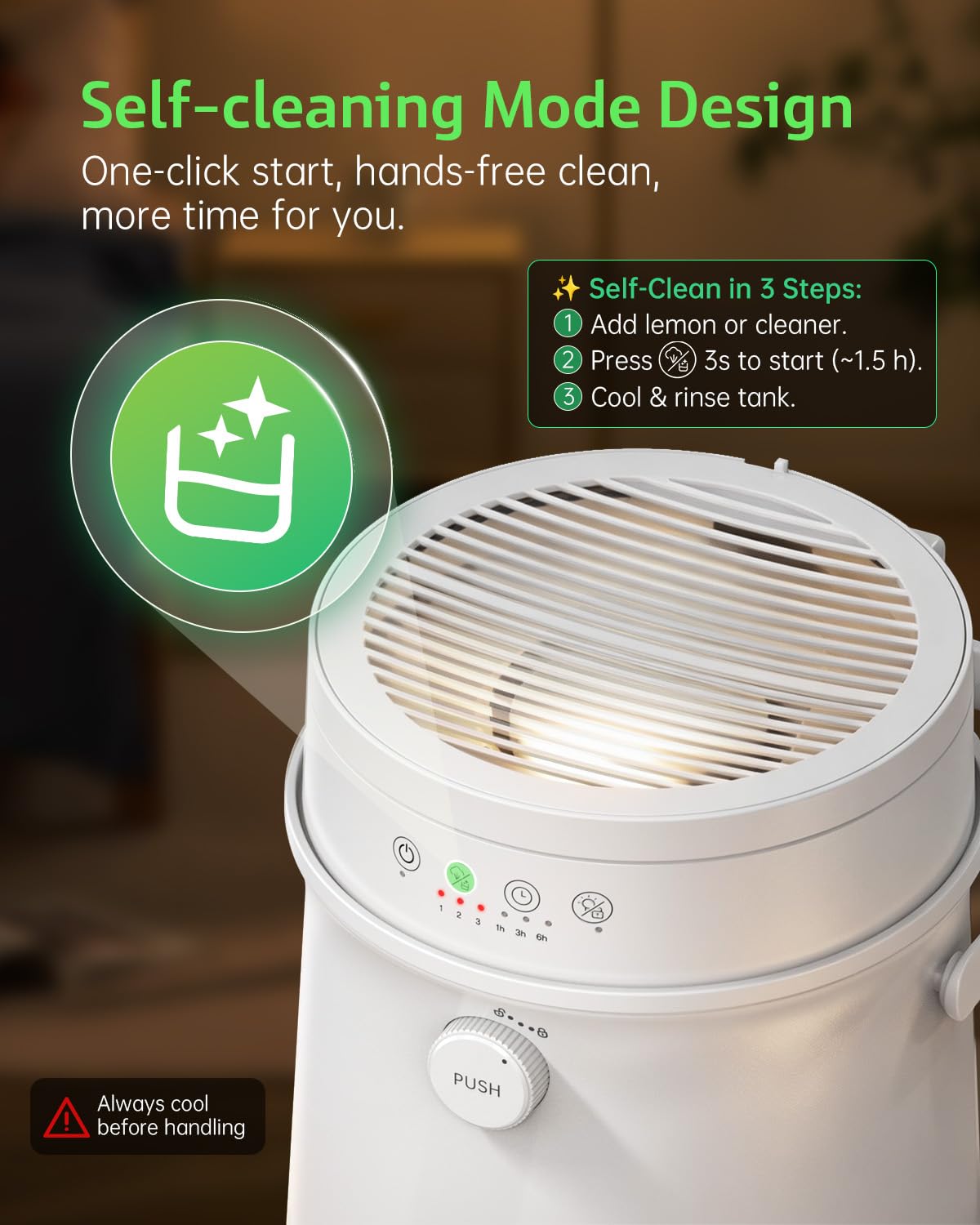 Stainless Steel Humidifier for Bedroom, Warm Mist Steam Humidifier 4L with Self-Cleaning Mode, Easy Clean Dishwasher Safe Humidifiers for Large room Living Room Home Office, Tip-Over Protection, White