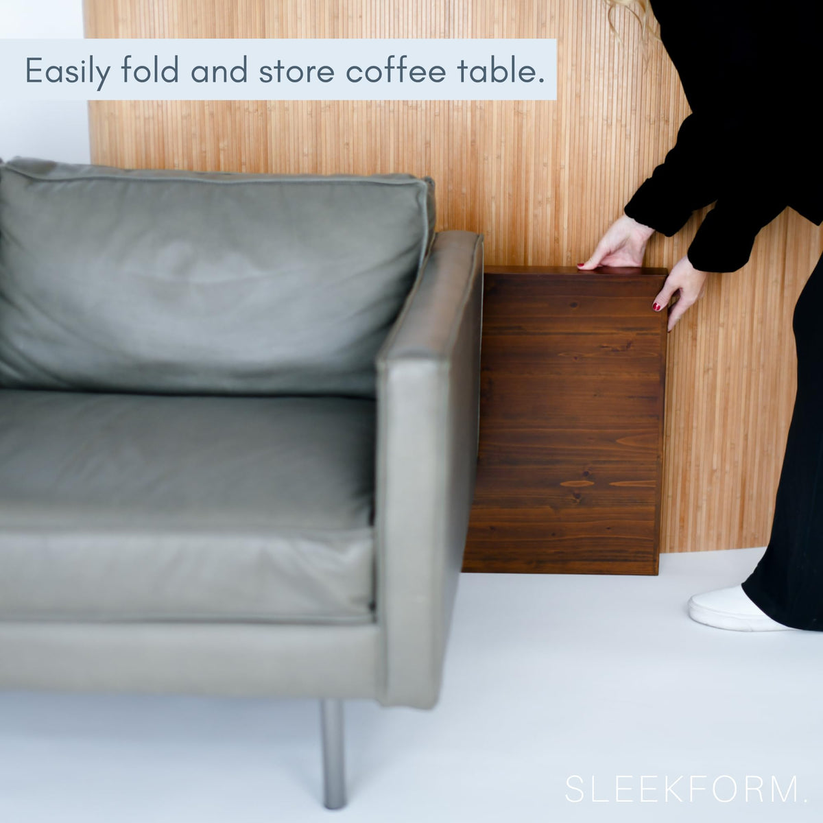 Sleekform Folding Wooden Coffee Table - Collapsible 20x40 Light Wood Mini Desk - Lightweight Foldable Coffee Table for Small Spaces - Fold Up Hairpin Legs - Walnut Wood Finish