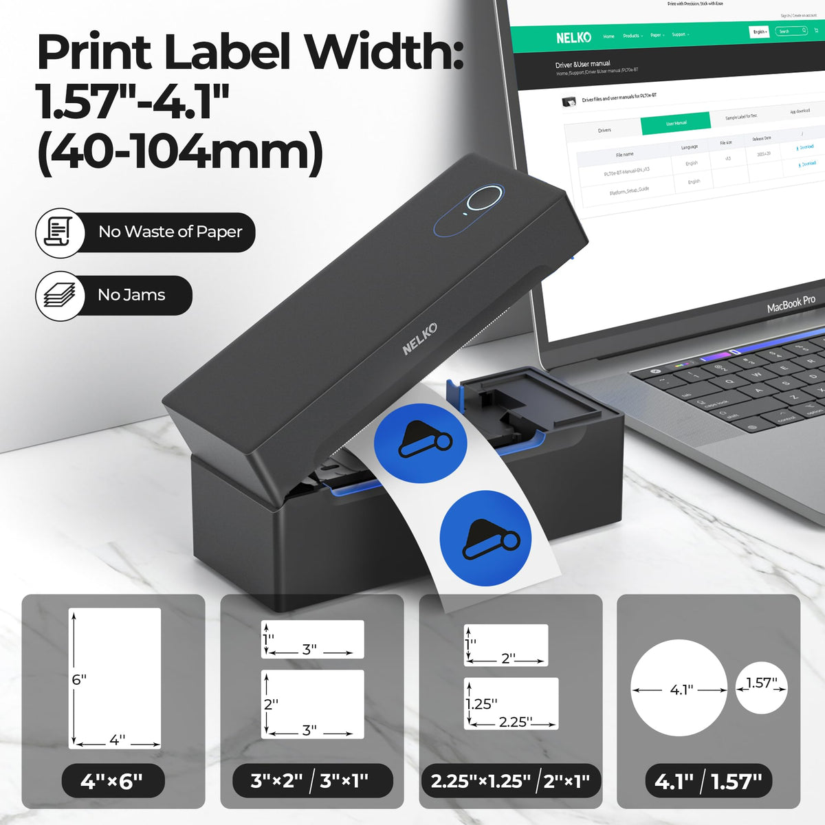 Nelko Bluetooth Thermal Shipping Label Printer, Wireless 4x6 Shipping Label Printer for Shipping Packages, Support Android, iPhone and Windows, Widely Used for Amazon, Shopify (Black)