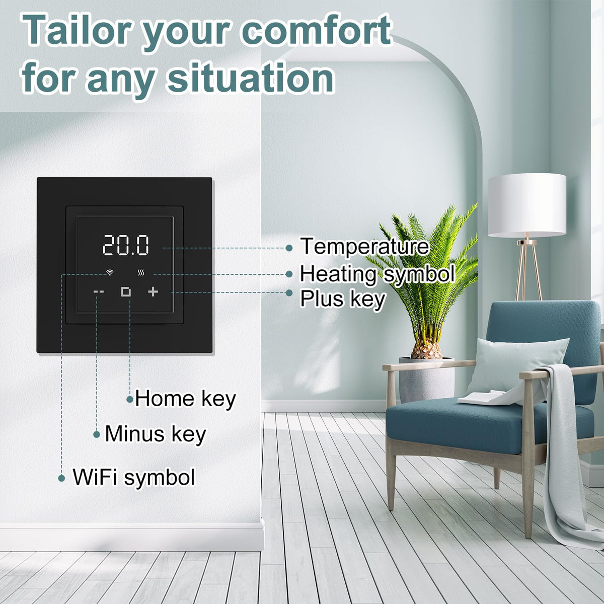 HEATIT Programmable Thermostat, WiFi Smart Thermostat for Electric Radiant Floor Heating with Touchscreen, 120V-240V Wide Voltage Range, Dual Sensing, Black