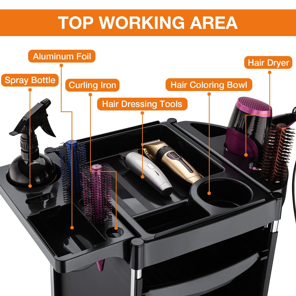 Noverlife Hair Salon Storage Tool Cart, 6-Layer Salon Cart with Wheels, Space Saving Barber Station Trolley, Rolling Carts for Hair Stylist Barber Storage Trolly for Hairdressing Beauty SPA Tattoo