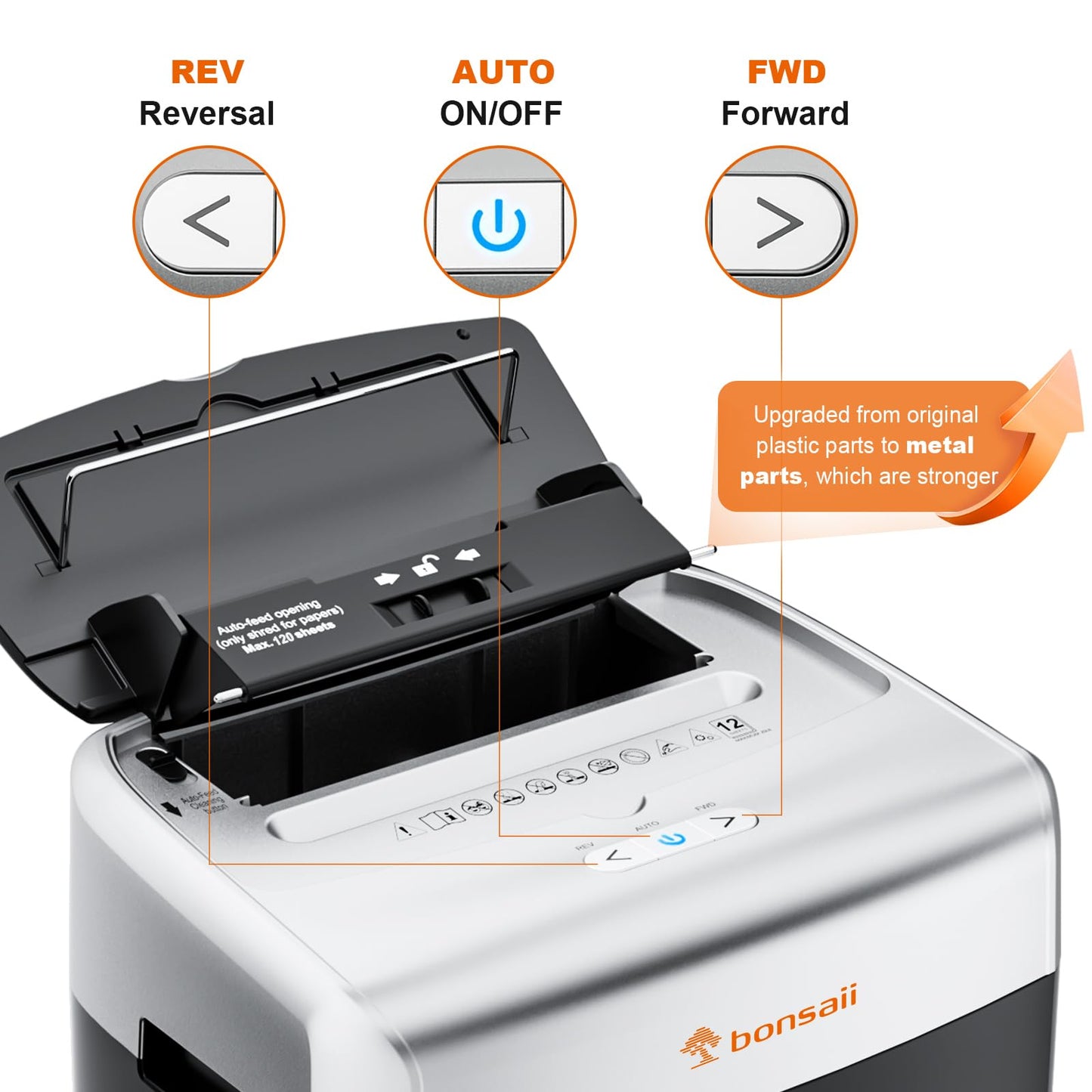 Bonsaii Paper Shredder for Office, 120-Sheet Autofeed Heavy Duty Shredder for Home Office Use, 30 Minutes/Micro Cut/P-4 High Security Level/6 Gallon Large Bin