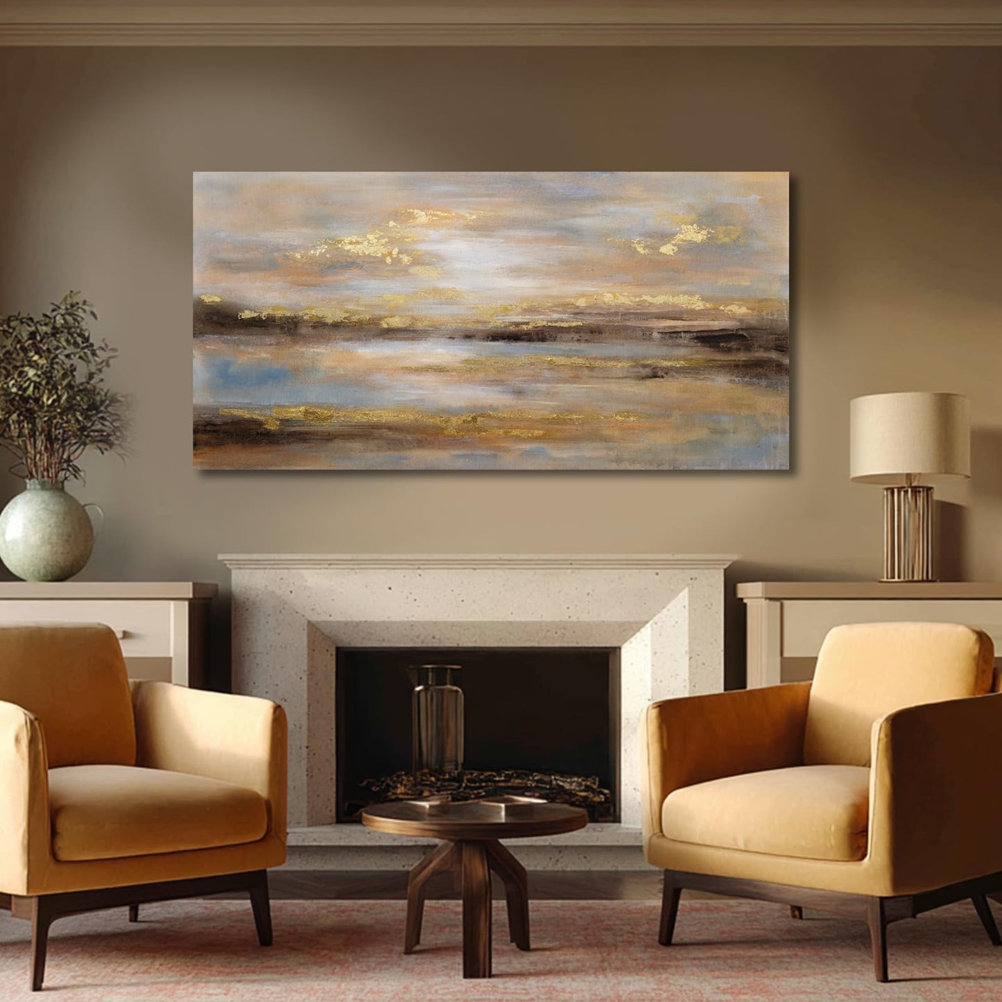 NBAODAN Abstract Wall Art for Living Room Gold and Orange Wall Decor for Living Room Large Neutral Art Pictures Modern Artwork 29x58 Inch Bedroom Dining Room Decorations