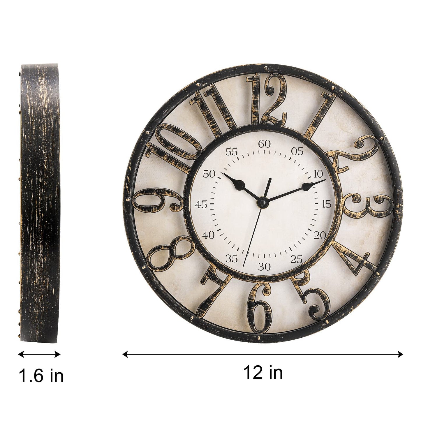 ZOOFOX 12 Inch Retro Wall Clock, Silent Non-Ticking Battery Operated Movement Decorative Round Quartz Wall Clock, Raised 3D Arabic Numeral Clock for Home, Living Room, Kitchen, Office
