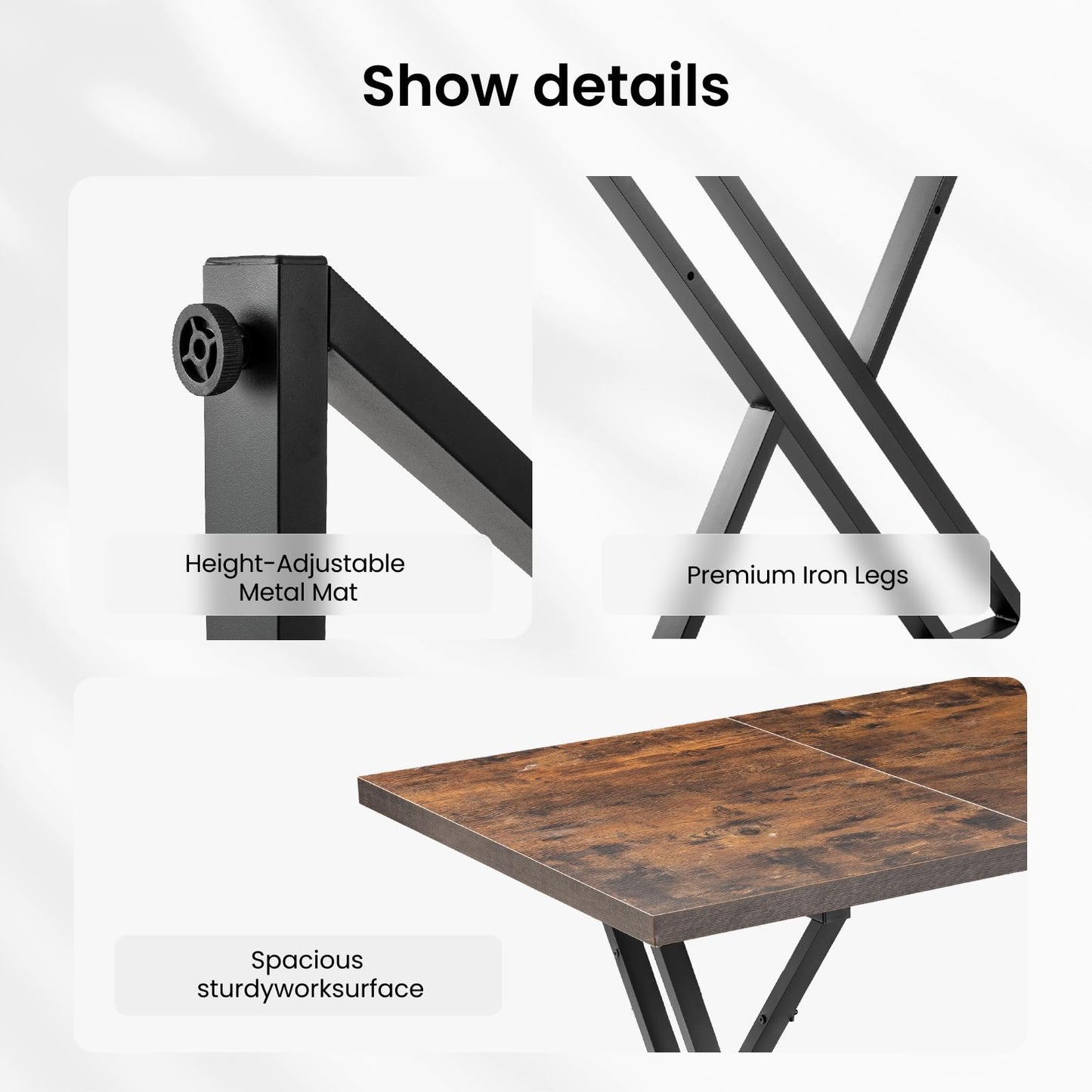 Younhomedge 70.9Inch Office Desk, Executive Office Desk，Modern Industrial Style, Z-Shaped Table Legs, Country Black Wood Grain Top, for Home Office, Study, Conference (Iron Wood)