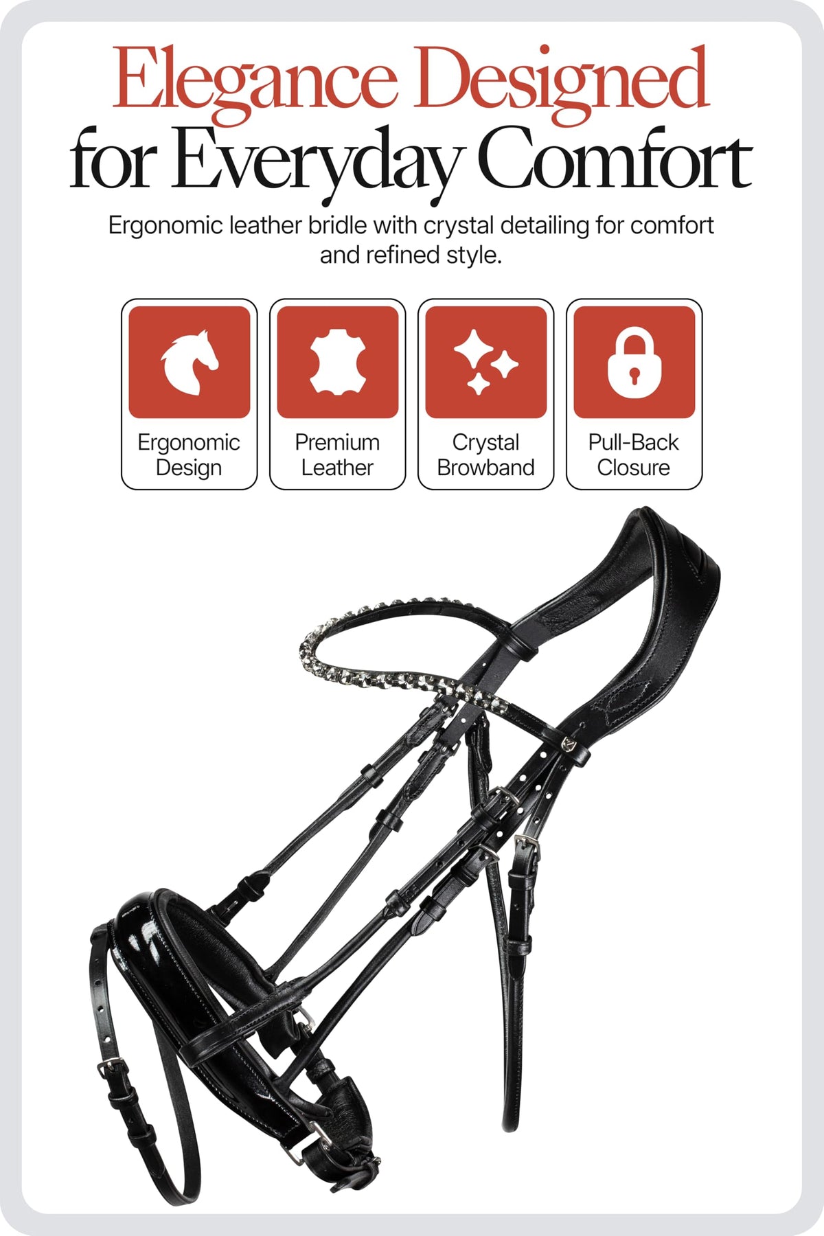 HORZE Clermont Ergonomic Padded Genuine Leather Snaffle Bridle for Horses | Flash Noseband Included - Black - Horse