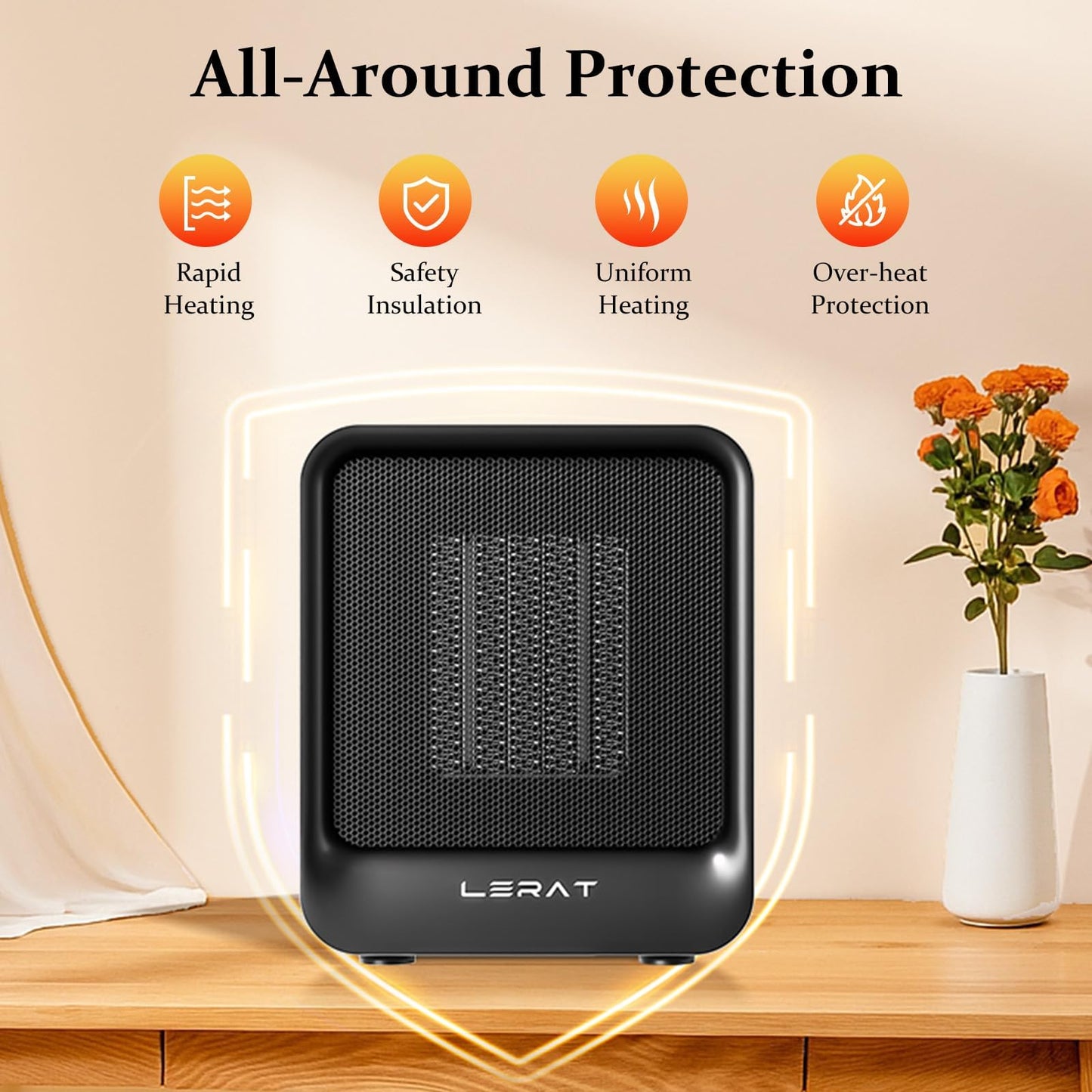 Lerat Space Heater, Portable Mini Heater for Indoor Use, 500W Fast Heating Small Desk Heater with Overheating & Tip-Over Protection, Lightweight Electric Heaters for Office, Home, Camping (Black)