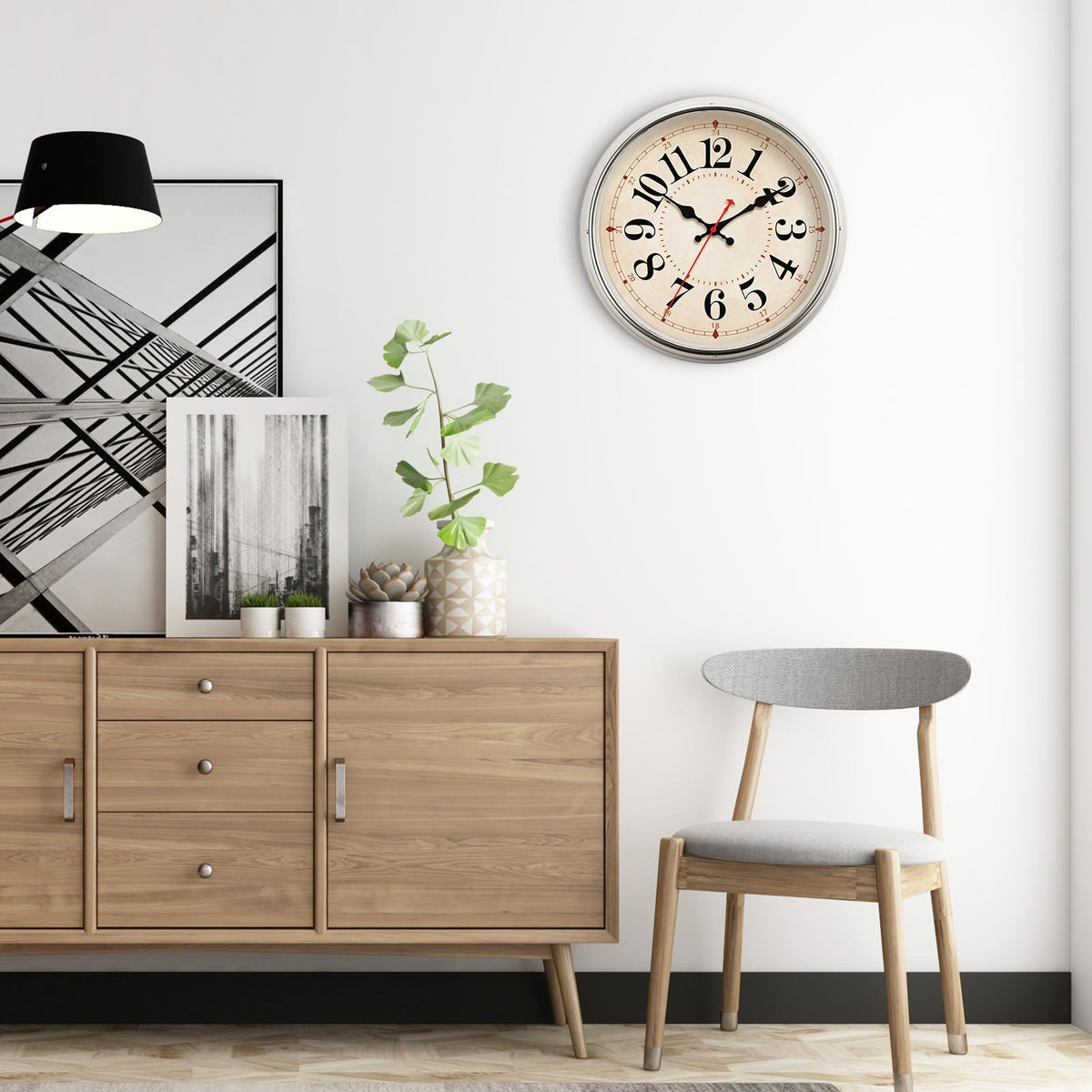 HYJOOY Wall Clock Metal 12.4" Retro Vintage Wall Clocks Countryside Style Silent Non Ticking Easy to Read for Living Room, Kitchen, Bedroom, Office, Bar(12.4" Beige)