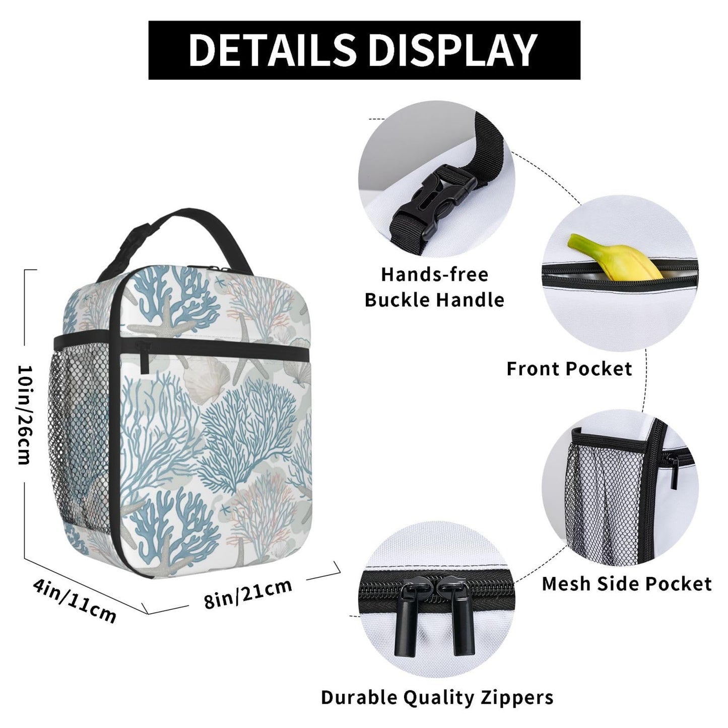 VANZEV Nautical Coastal Lunch Box for Adults Women Girls Boys Kids Starfish Seashell Coral Beach Lunch Box Insulated Cooler Reusable Lunch Bag Container Gifts for Work Office Picnic Travel School