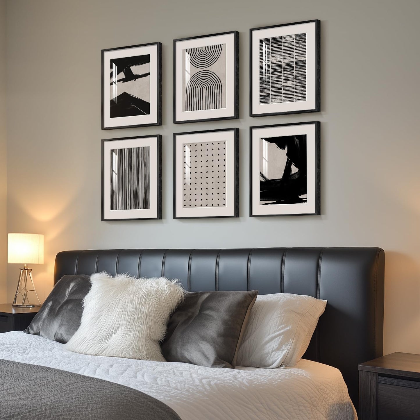 Framed Black and White Abstract Wall Art, 6 Pieces Modern Prints Paintings Artwork for Walls, Minimalist Abstract Pictures for Living Room Bedroom Dining Room Office Bathroom Wall Decor 11x14 Inch