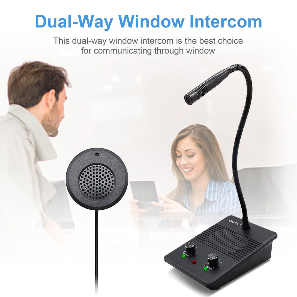 CallToU Window Speaker Intercom System,Dual Way Anti-Interference Intercommunication Microphone Talk Through Glass Window,for Business,Bank,Office,Hospital,Counter,Store,Station,School and More