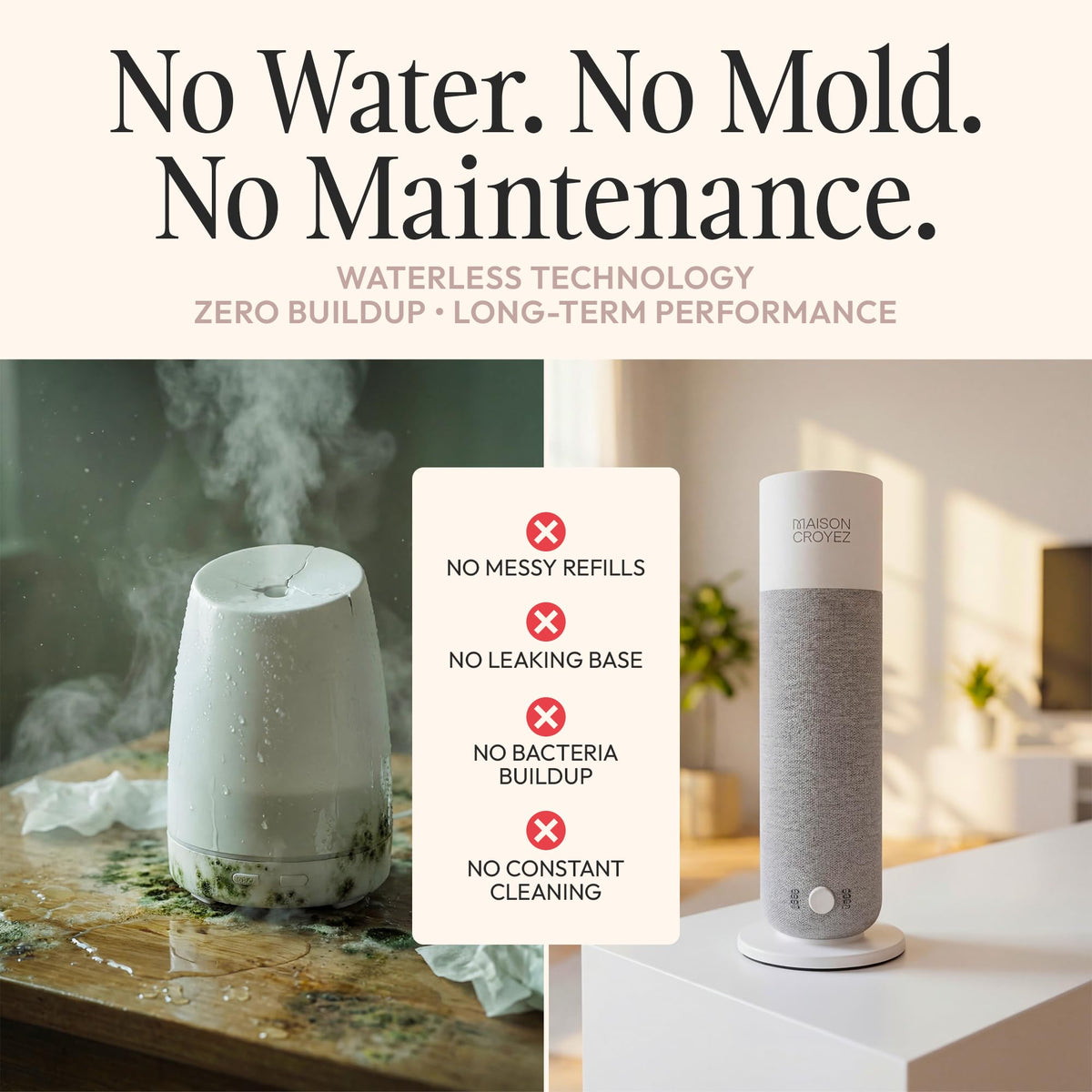 Maison Croyez Waterless Essential Oil Diffuser (120ml Bottle) – Nebulizing Aroma Diffuser, 3 Intensity Levels, 1/3/6H Timer + Auto Mode, Warm Ambient Light, Up to 600 sqft