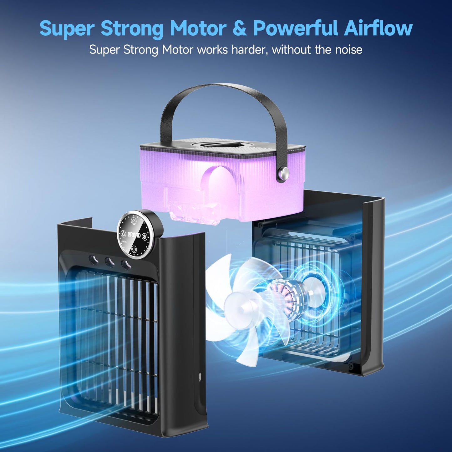 Portable Air Conditioners, 4 in 1 Evaporative Air Cooler with 1200ML Tank, Queit Cooling Fan with Remote Control, 2-8H Timer, 3 Modes & 8 LED Lights, Personal AC Unit for Bedroom, Office and Camping