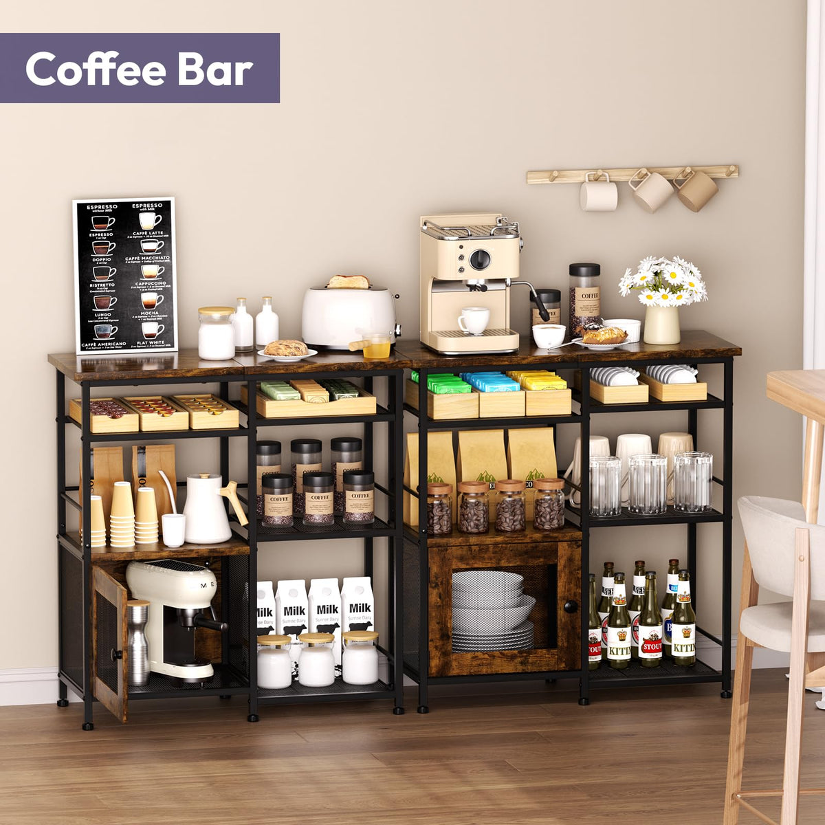 SWTYMIKI Coffee Bar Cabinet Station - Farmhouse Small Coffee Stand Station with Doors, Rustic Storage Organizer for Kitchen, Buffet Sideboard Cabinet Table for Home, Office, Corner, Bar, Espresso