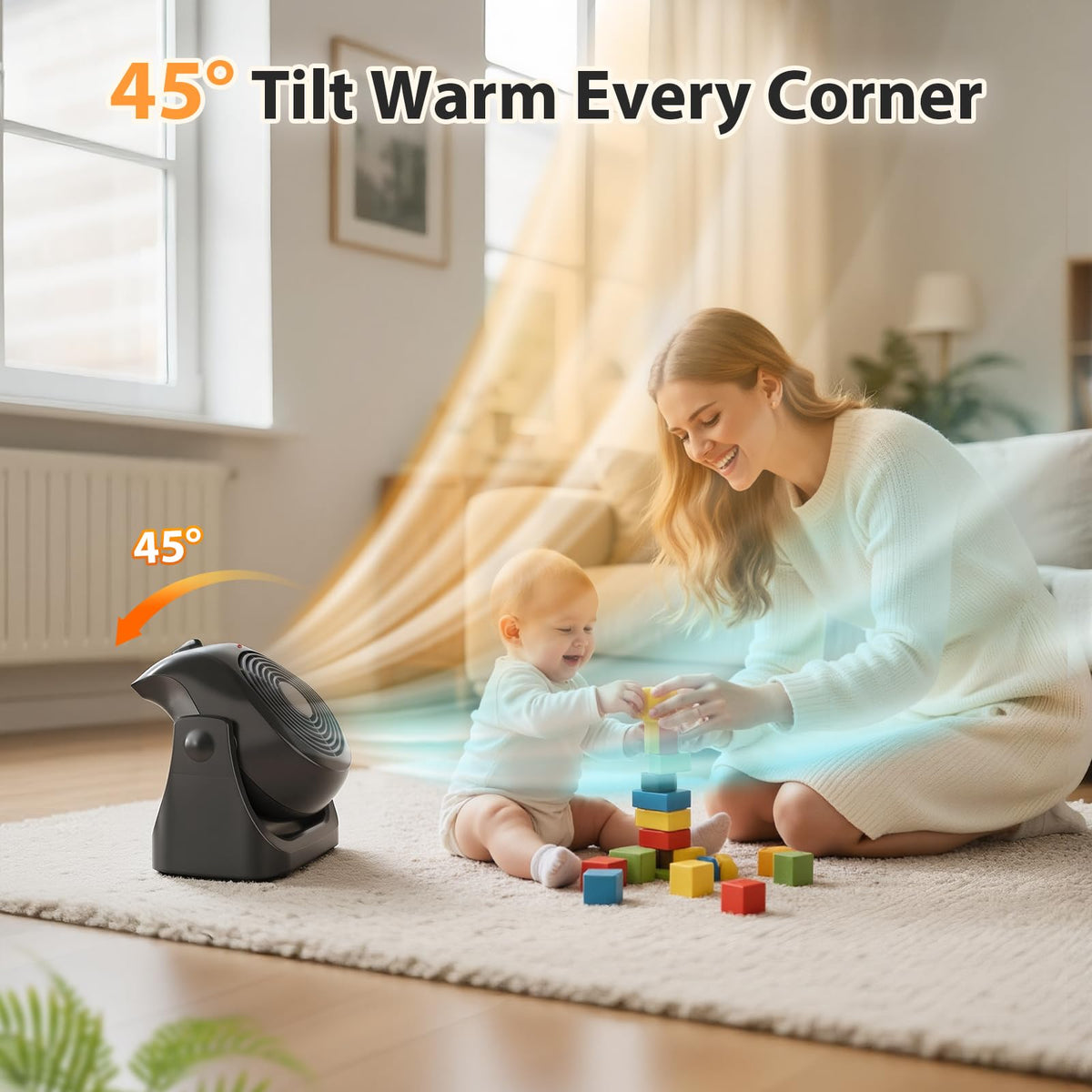 2 in 1 Heater and Fan Combo, Portable Heating and Cooling Fan, Personal Air Calculator Fan with 45° Adjustable, 2 Wind Speeds & Overheat Protection, 1500 & 750W Space Heater for Indoor Use Home Office