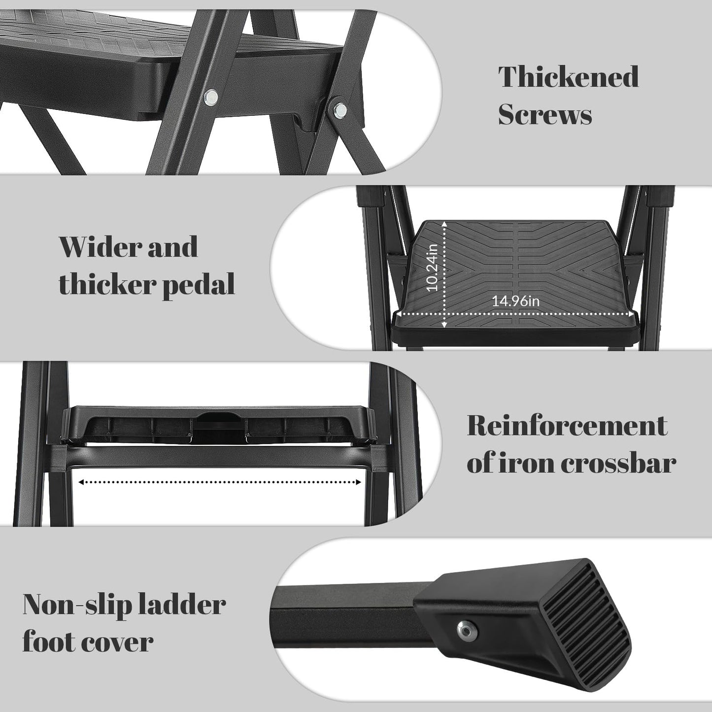 XinSunho 4 Step Ladder, Foldable Handrail & Tool Tray Stool Ladders with Anti-Slip Wide Pedal, 660 lbs Sturdy Steel Ladder for Home Kitchen and Outdoor