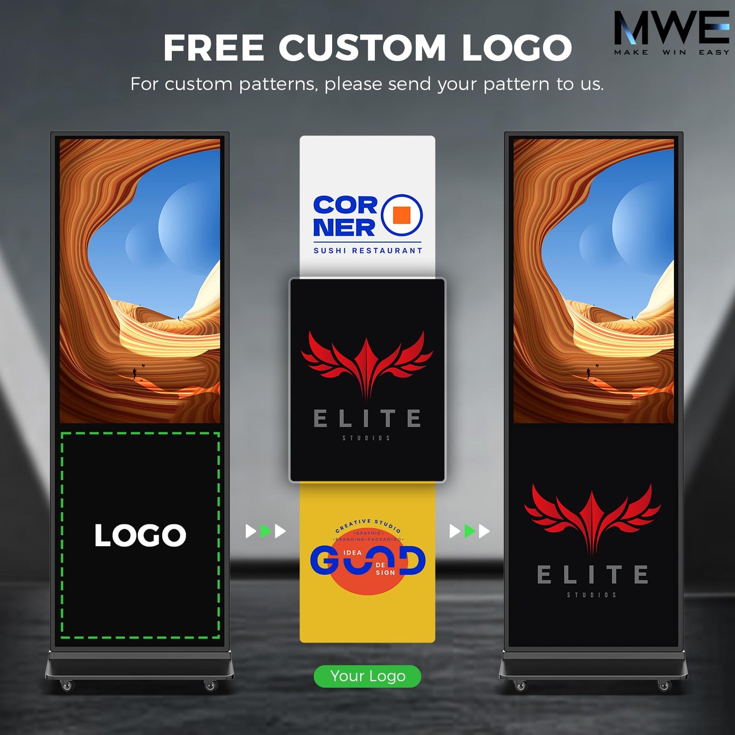 65 Inch 4K Digital Signage Display, Indoor Floor Standing Advertising Display Kiosk Android System,Commercial LCD Totem Support HDMI-in,Free Customization Stickers and Lifetime CMS System(Black)