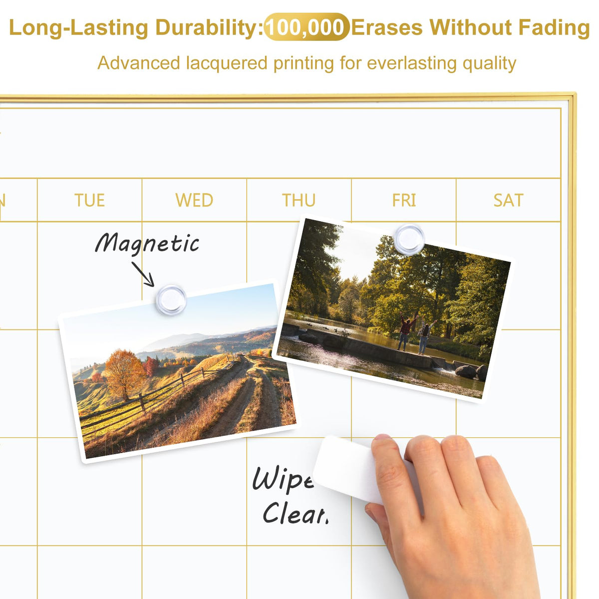 ARCOBIS Dry Erase Calendar with Cork Board, 36"x24" Magnetic White Board Calendar Dry Erase for Wall, Gold Frame Combination Board for Office, Home, School