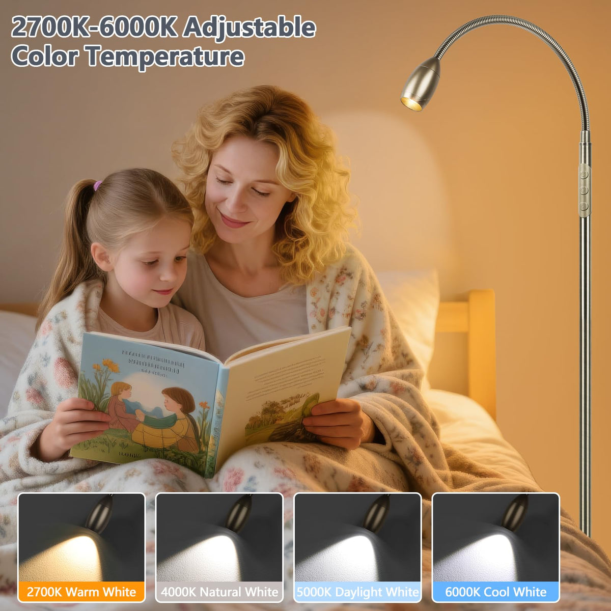 Reading Floor Lamp, 72" Tall LED Lamp with Flexible Gooseneck, Dimmable Zoomable Spotlight, Adjustable Color Beam Standing Lamp, Touch & Remote Control, Task Craft Bedroom Living Room (Bronze)