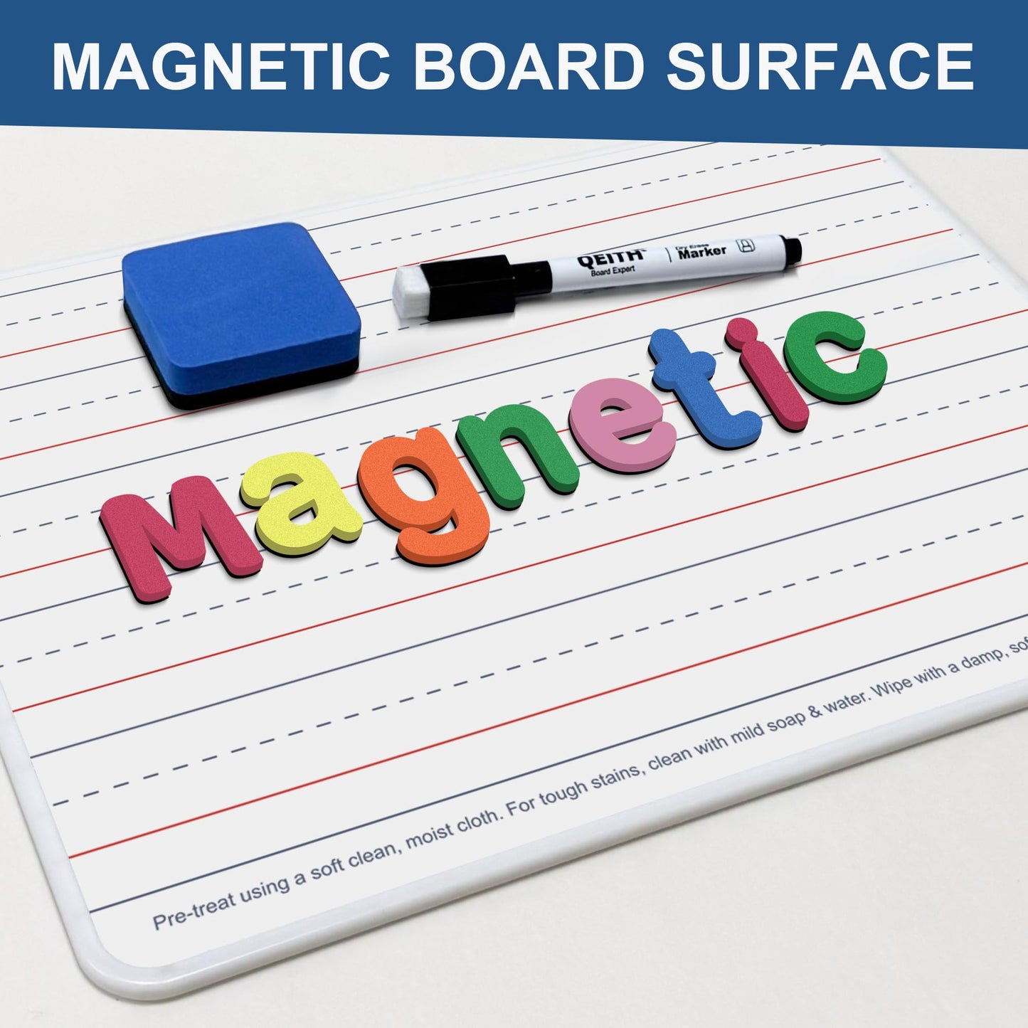 Magnetic Dry Erase Boards, 6 Pack 9”x12” Double Sided Portable Personal Small Whiteboards with Lines, Include 6 Markers, 6 Erasers, 6 X 52 Foam Letters for Kids, Students, Teachers Classroom School