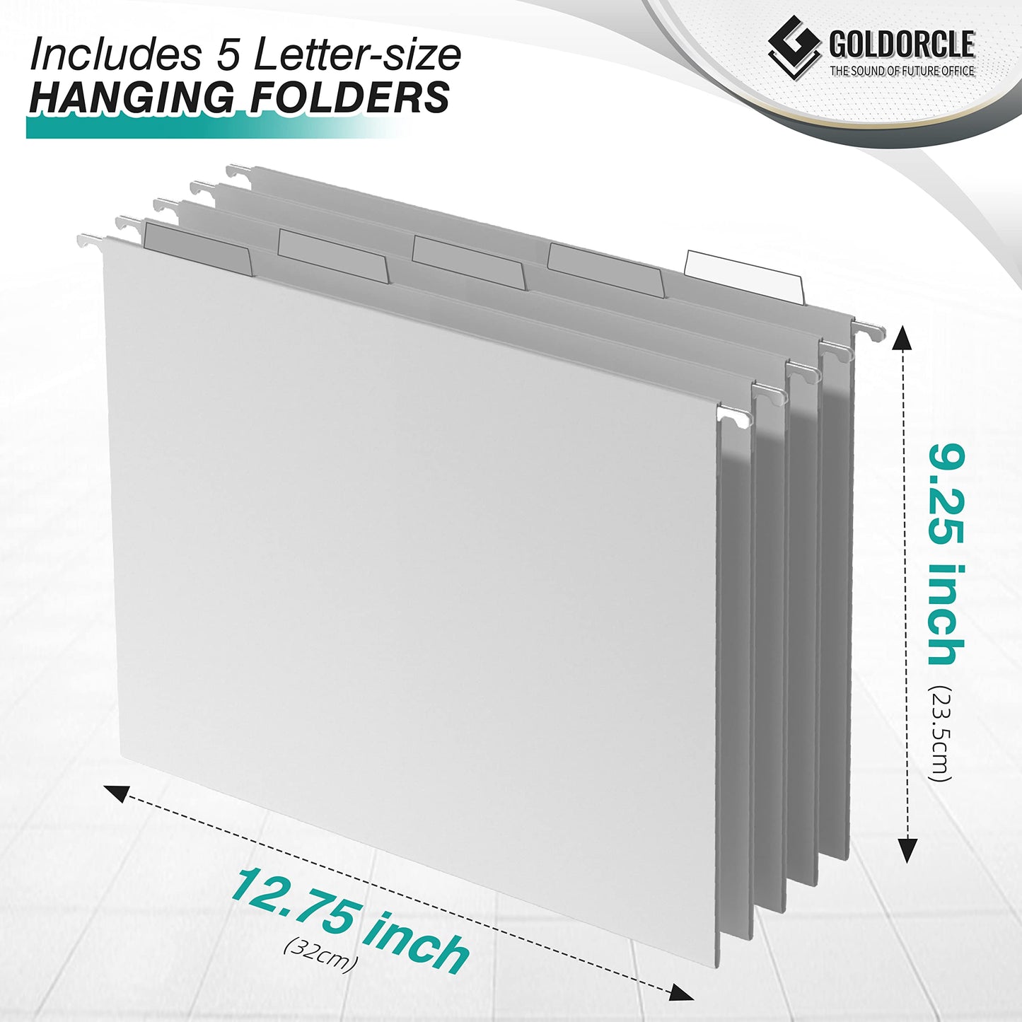 GoldOrcle Hanging File Organizer, Letter-Size File Holder Filing Box with 5 Hanging Folders, Metal Mesh Desk File Folder Storage(No Assembly Required) (with 5 Grey Folders)
