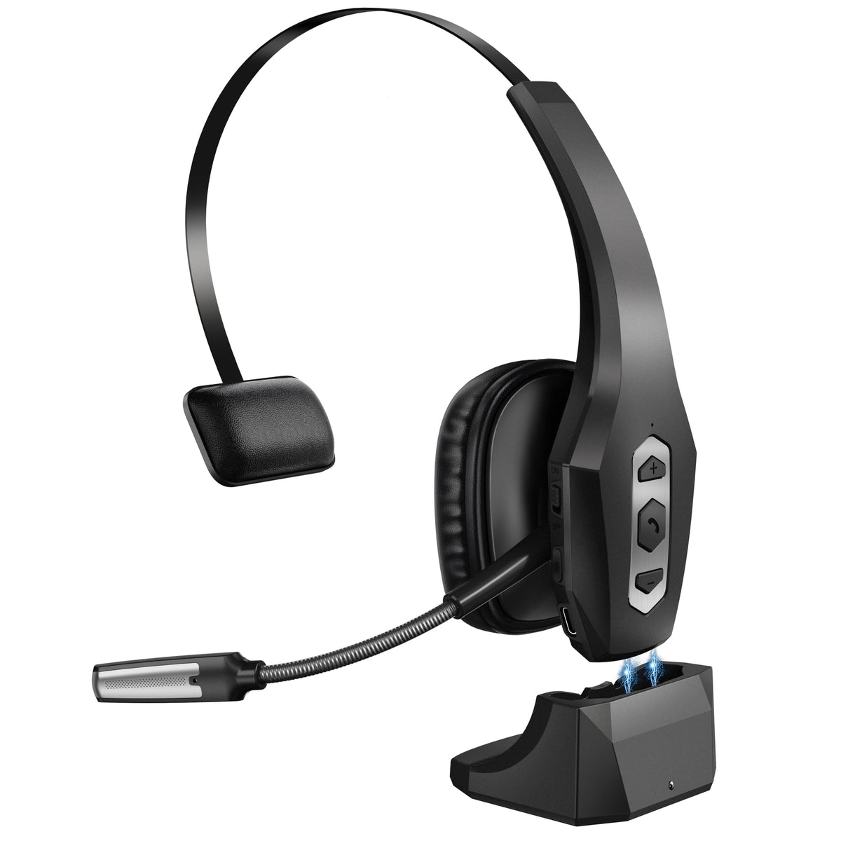 OTYHVV Trucker Bluetooth Headset with Charging Base, Wireless Hands-Free Headset with Noise Canceling Mic & Mute Button, 56Hrs Working Time PC Headsets for Cell Phones, Computer, Truck Driver