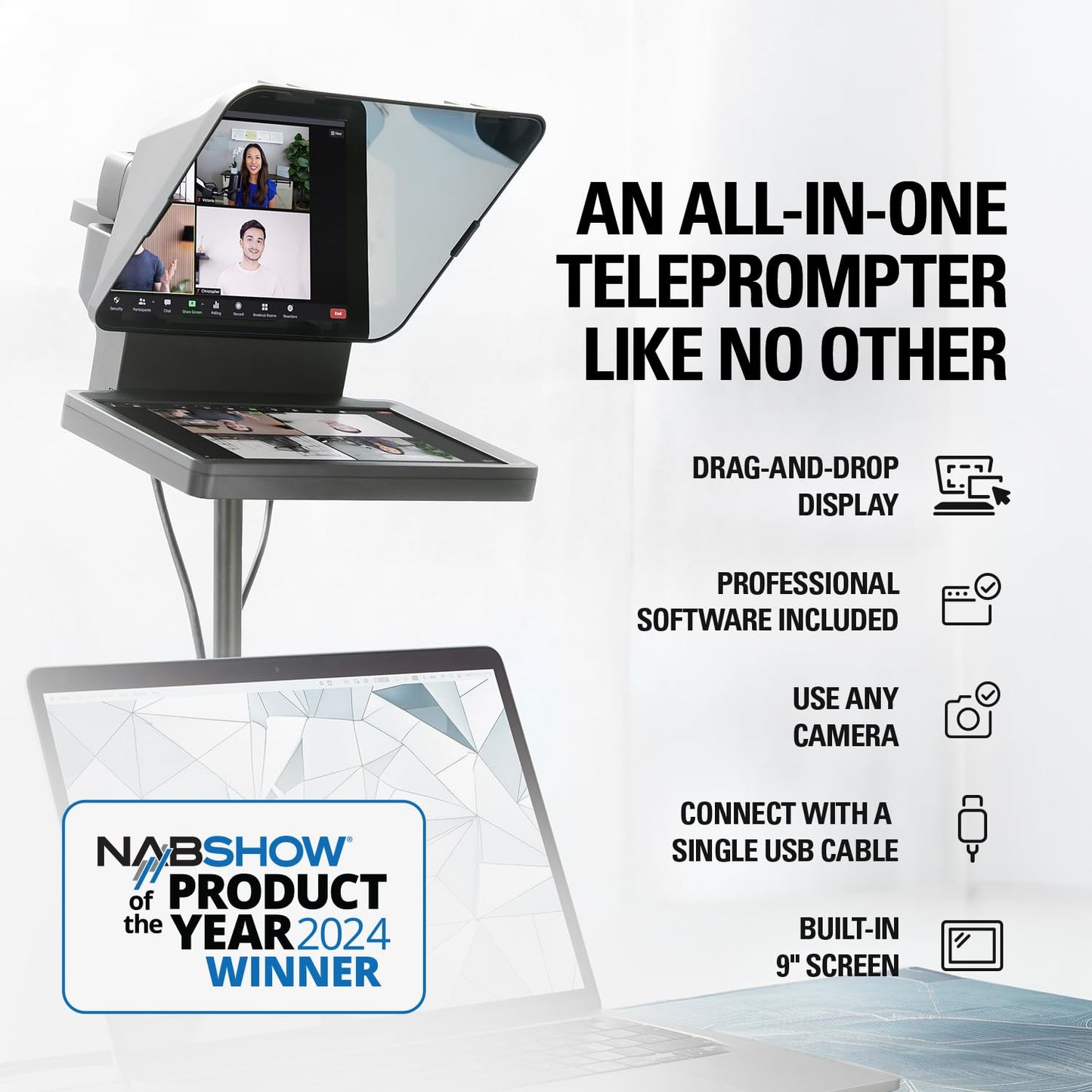 Elgato Prompter â€“ Teleprompter with Built-in Screen for YouTube, Twitch, Zoom and More, 1080 Pixels, Supports DSLR/Webcam/Smartphone, Drag & Drop Monitor Display, Works with Mac/PC & Stream Deck