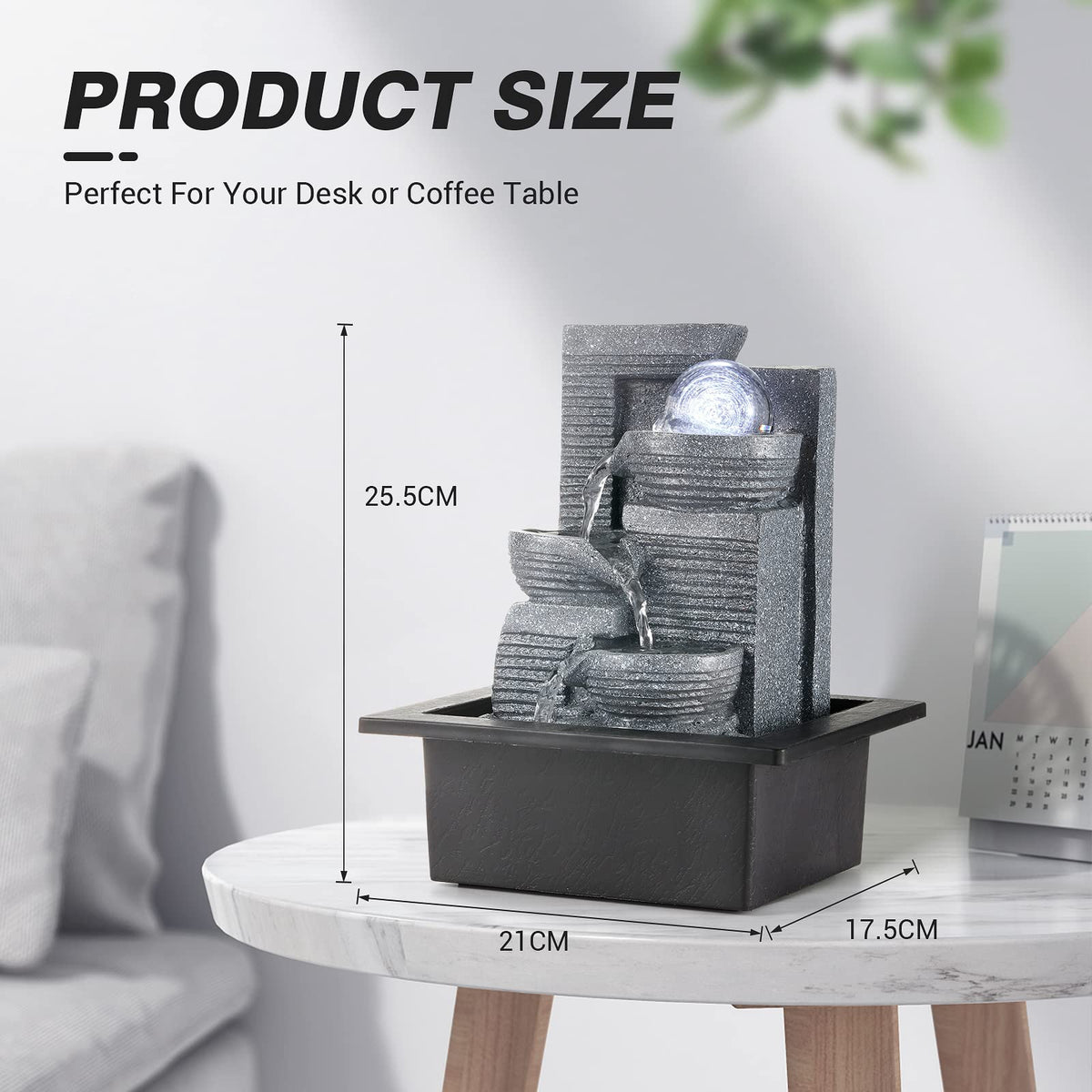 WICHEMI Tabletop Fountain Warer Fountains Indoor Waterfall Fountain Indoor Relaxing Water Feature Meditation Fountains with LED Light for Home Office Bedroom Decor (Style 7)