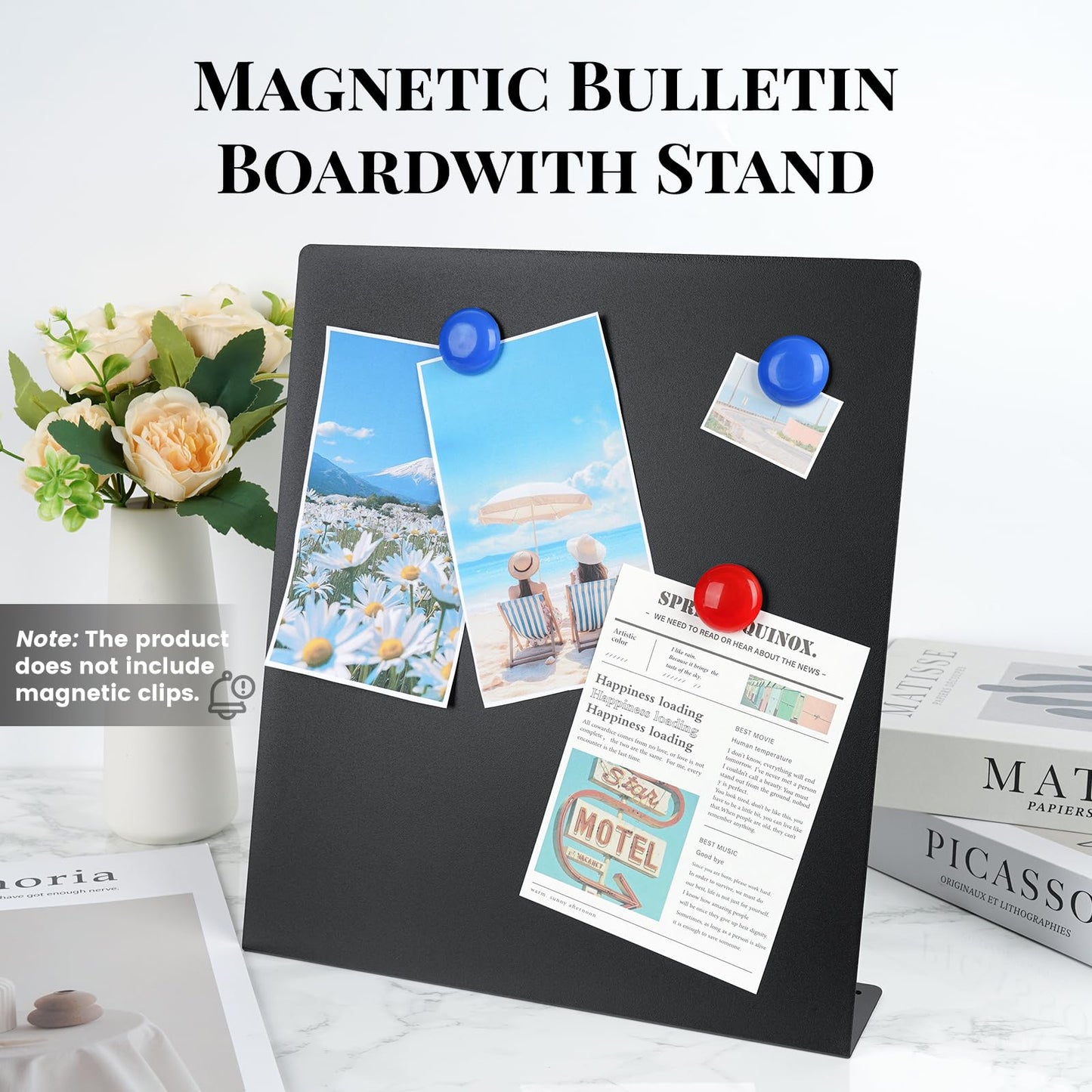 2 Pack Magnet Board,Black Magnetic Board,Metal Magnetic Bulletin Board,Magnet Display Stand for Home, School, Kitchen, Office