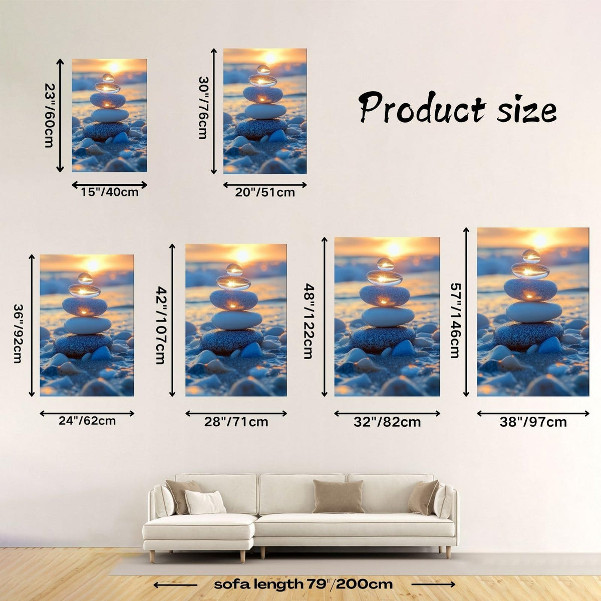 Loitspo Zen Beach Stones Canvas Wall Art, Coast Wall Art, Beach Canvas Printed, Zen and Relaxing Artwork, Beach Theme Pictures Paintings for Living Room (28"x42")
