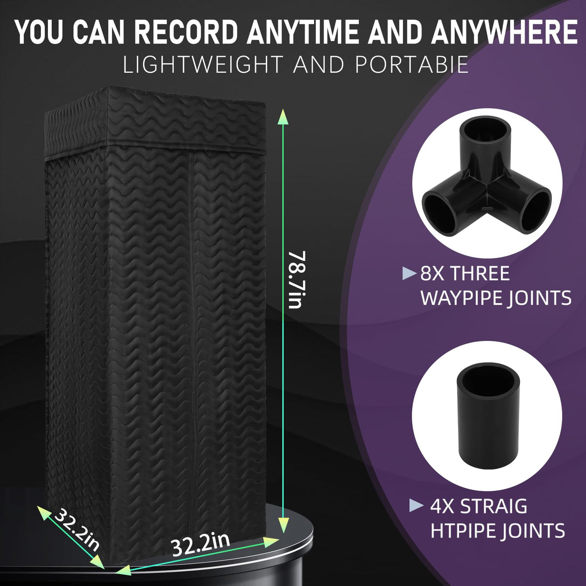Portable Recording Booth with Adjustable LED Light & Thickened Soundproofing - Studio-Grade Echo-For Home portable vocal booth, Podcasting, Music - Includes Tablet Stand, Storage Shelf & Travel Bag