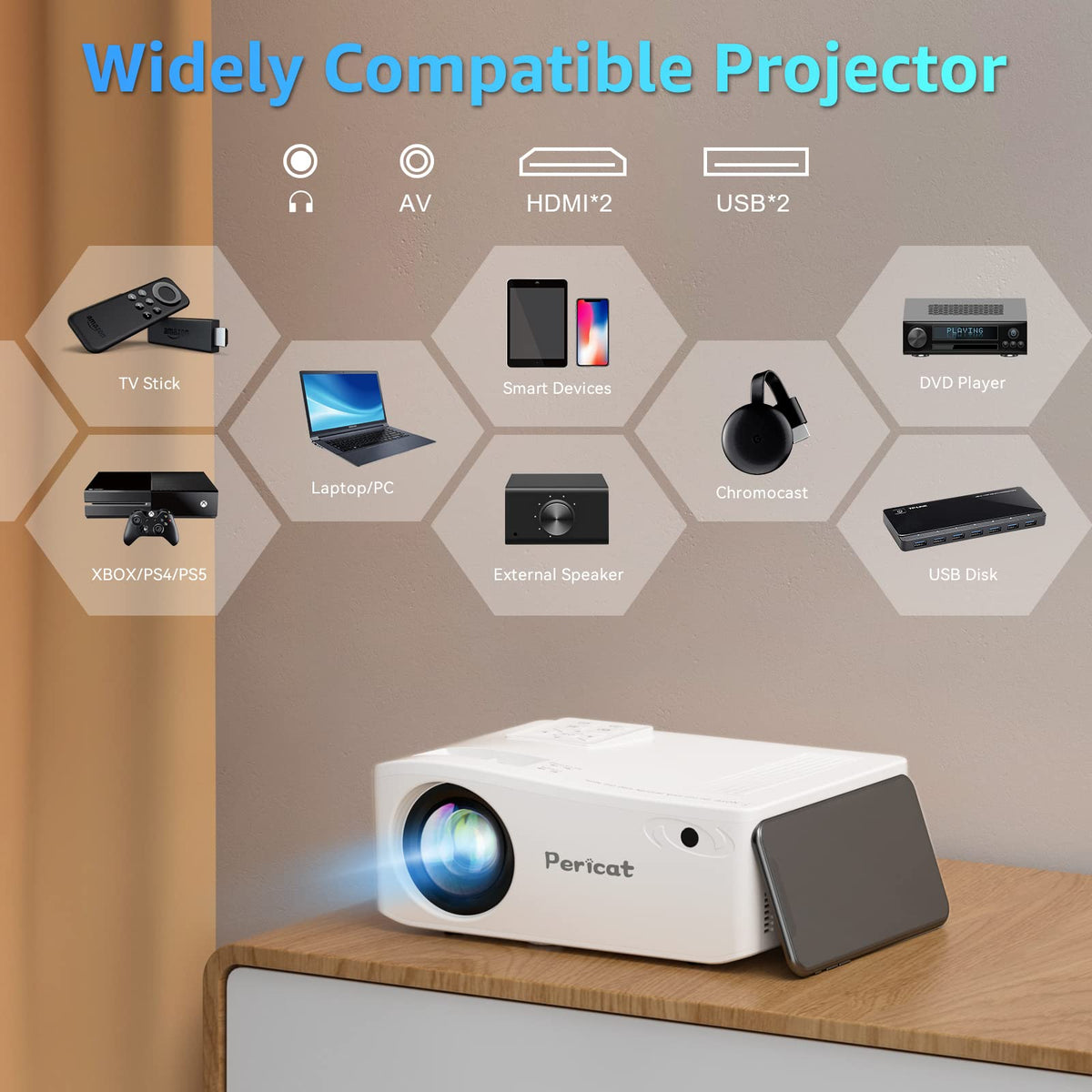 5G WiFi Bluetooth Projector, Native 1080P Outdoor Movie Projector with 200" Display, 380ANSI Home Theater Video Projector 4K Supported, LED Video Projector Compatible with TV Stick, Phone/PC